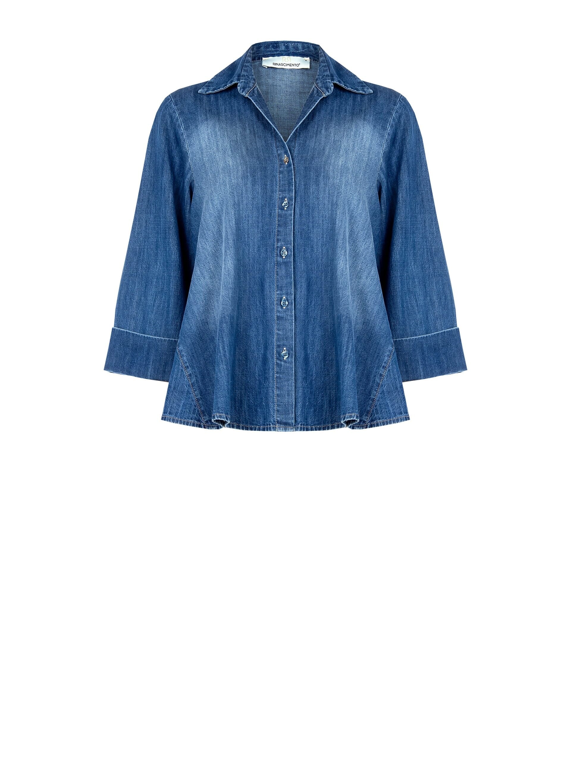 Denim Wide Apeze Shirt With 3/4 Length Sleeves Rinascimento