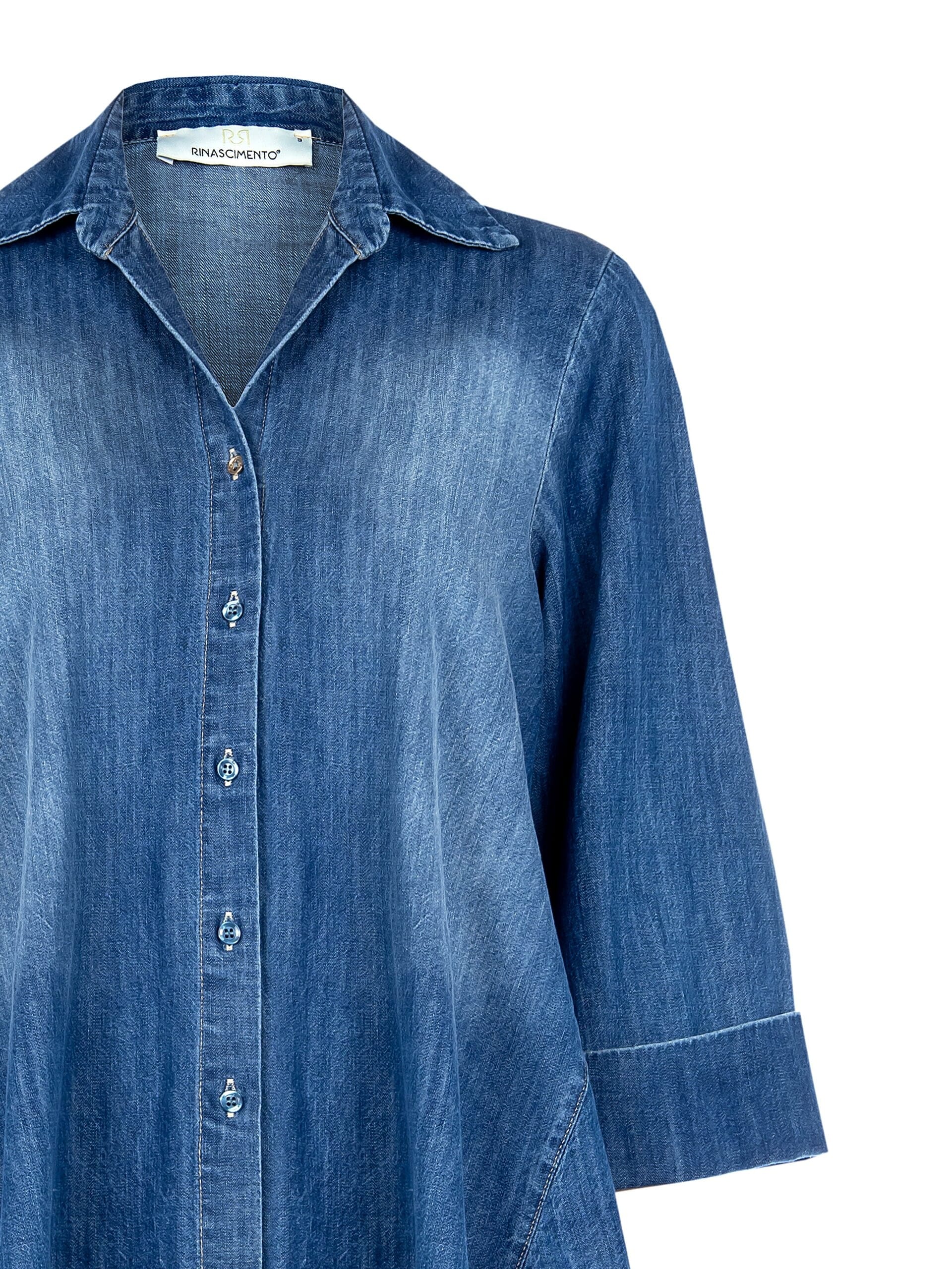 Denim Wide Apeze Shirt With 3/4 Length Sleeves Rinascimento