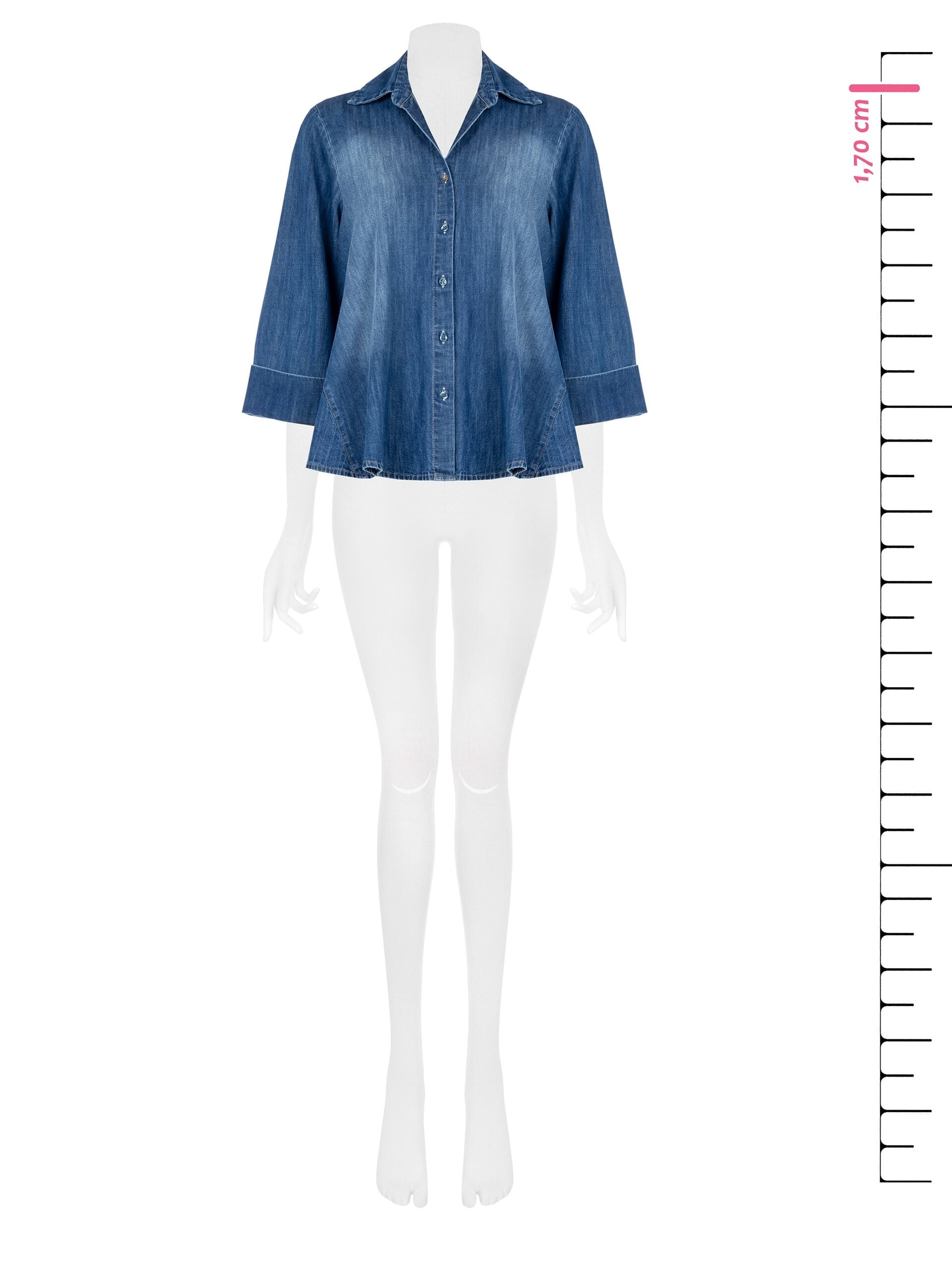 Denim Wide Apeze Shirt With 3/4 Length Sleeves Rinascimento