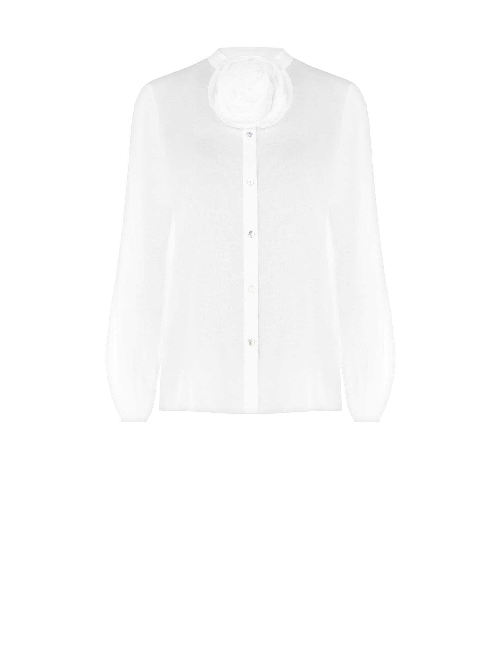 Loose Fit Cotton Shirt With Flower Brooch And Mother-of-Pearl Buttons Rinascimento