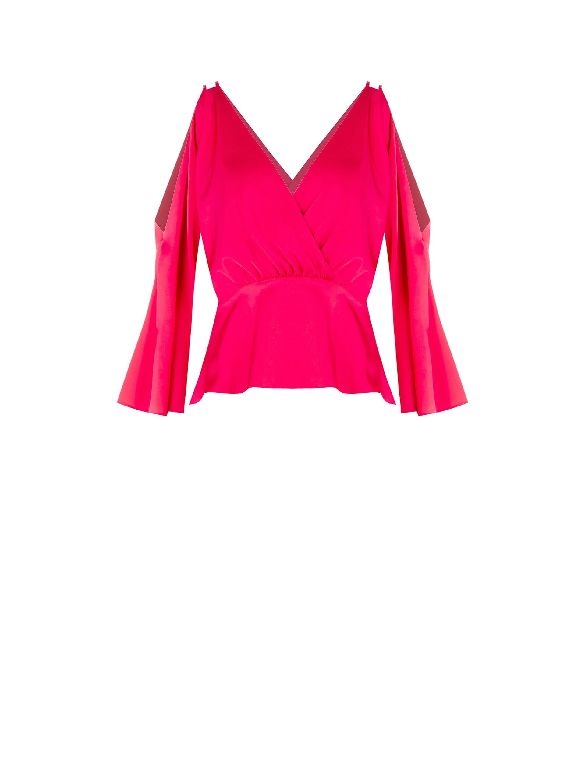 Short Satin Top With Cross Neckline And Cut-Out On Sleeve Rinascimento