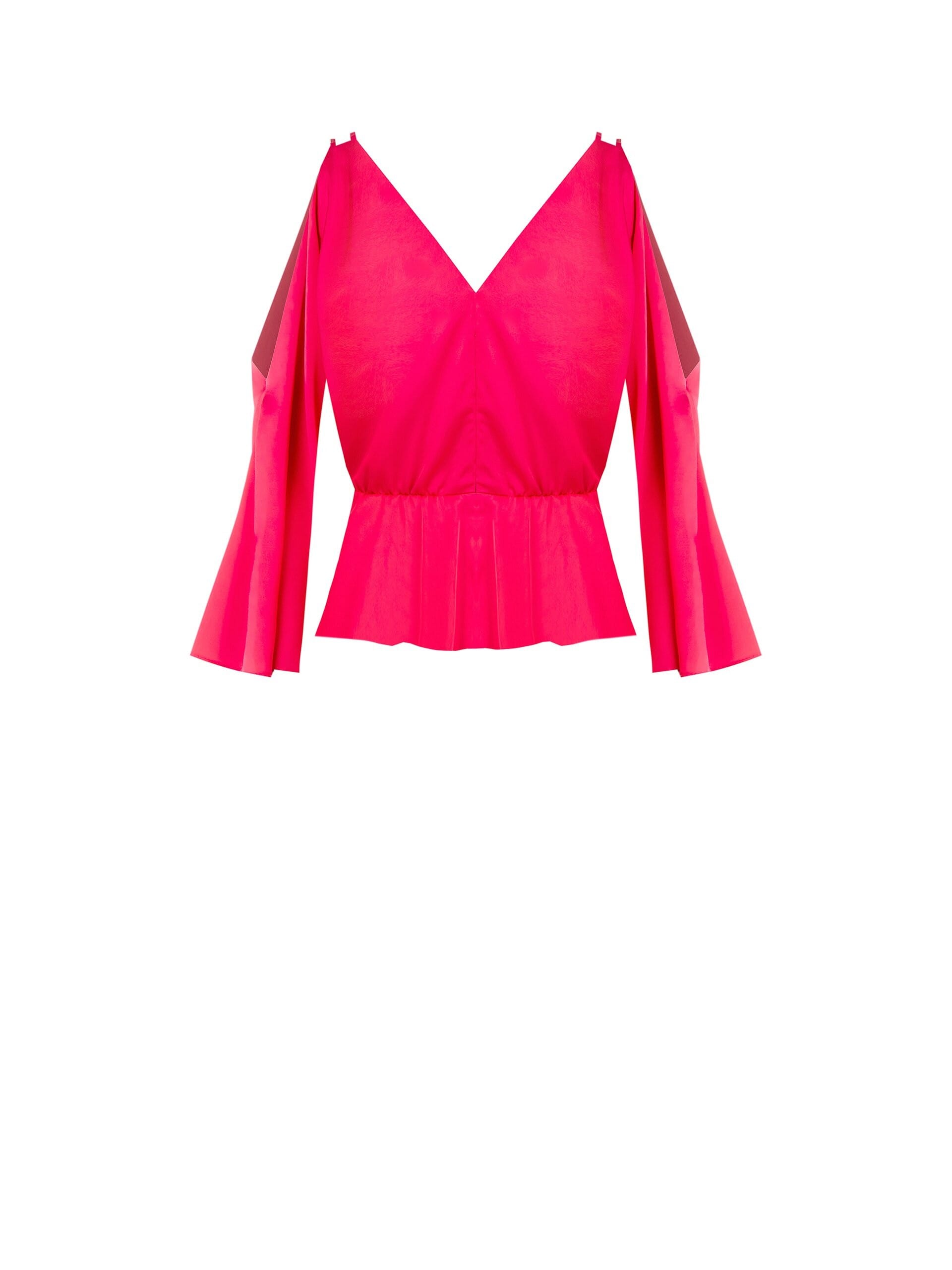 Short Satin Top With Cross Neckline And Cut-Out On Sleeve Rinascimento