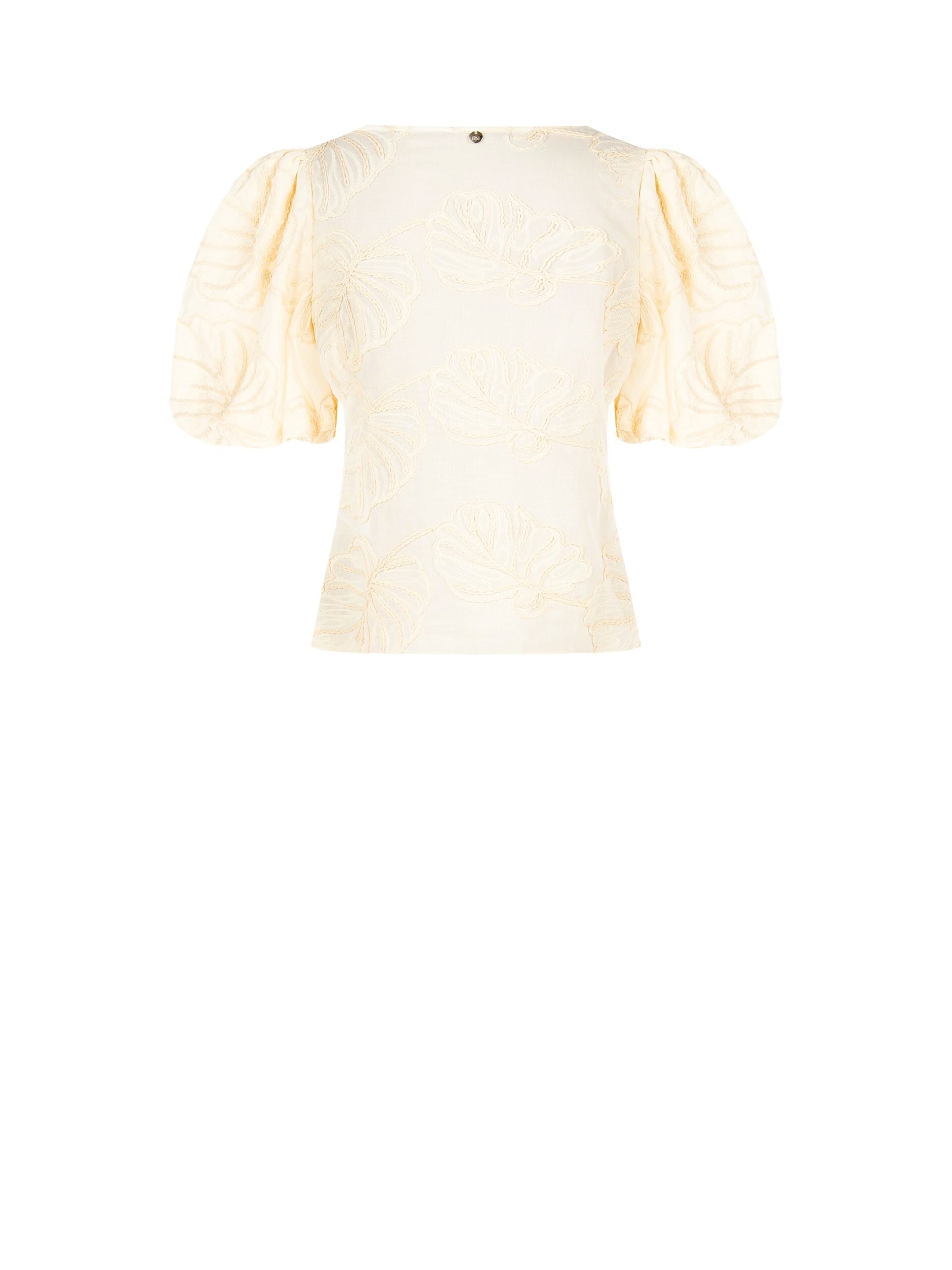 Rinascimento Folded Cotton Top With Leaf Embroidery And V-Neckline