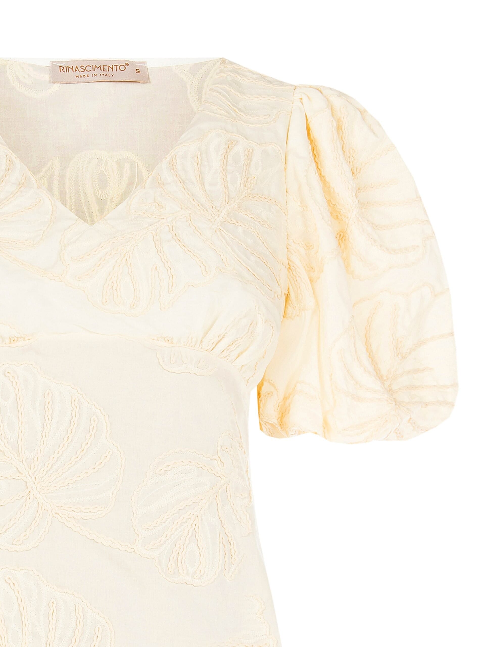 Rinascimento Folded Cotton Top With Leaf Embroidery And V-Neckline
