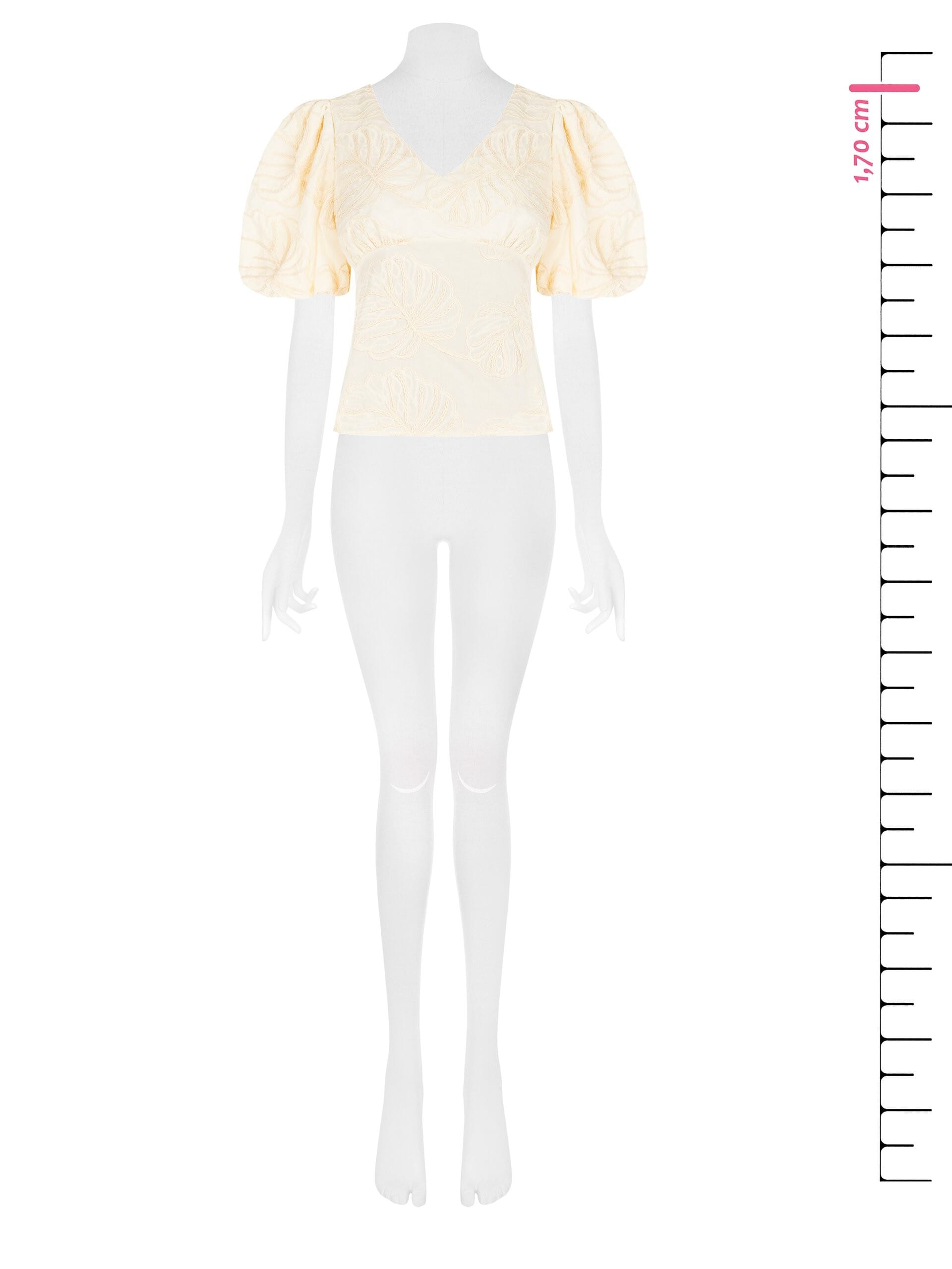 Rinascimento Folded Cotton Top With Leaf Embroidery And V-Neckline