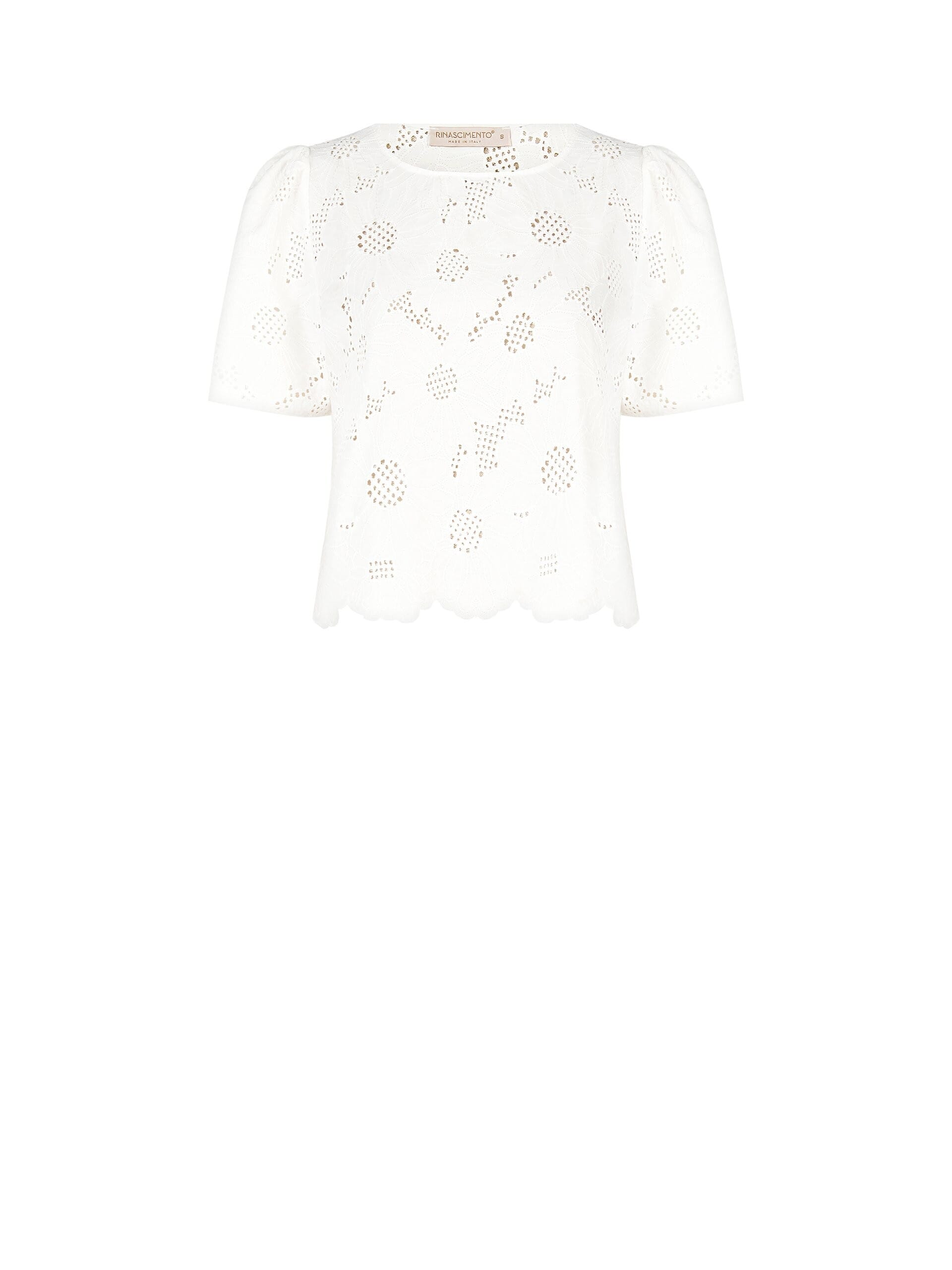 Blusa Ampia In Misto Cotone Ricamata A Fiori E Traforata Rinascimento