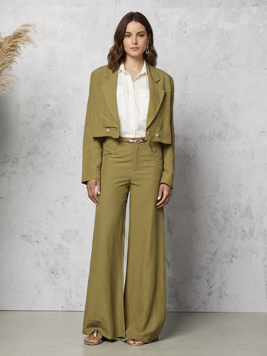 Rinascimento Linen Blend Cropped Blazer Jacket