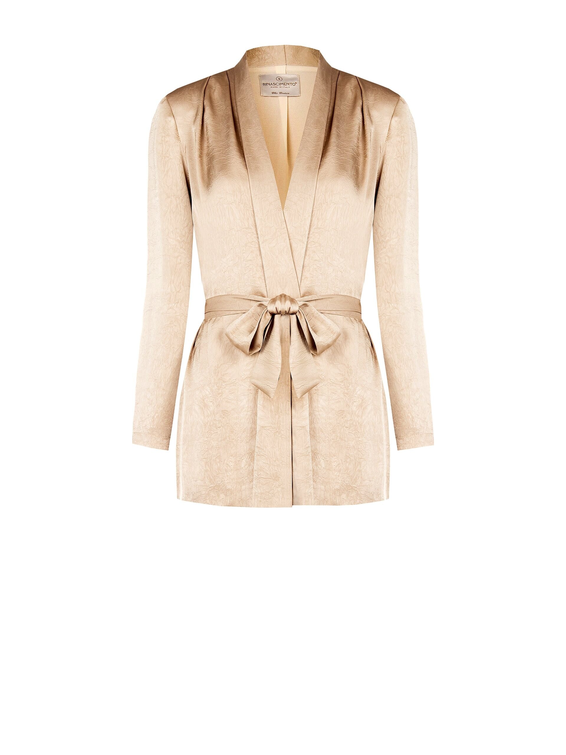 Lightly Wrinkled Satin Open Jacket with Epaulettes and Coordinated Belt Rinascimento