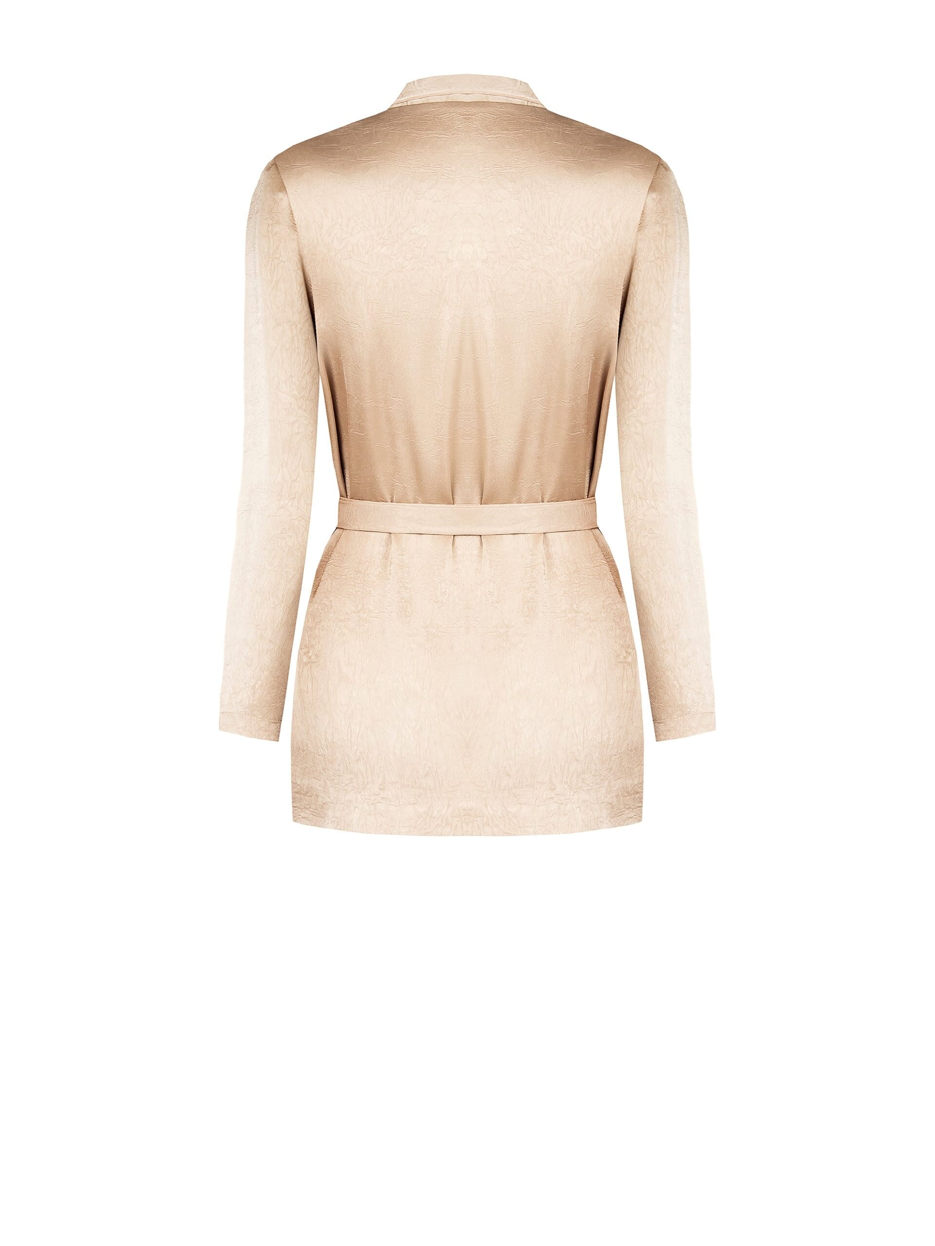 Lightly Wrinkled Satin Open Jacket with Epaulettes and Coordinated Belt Rinascimento
