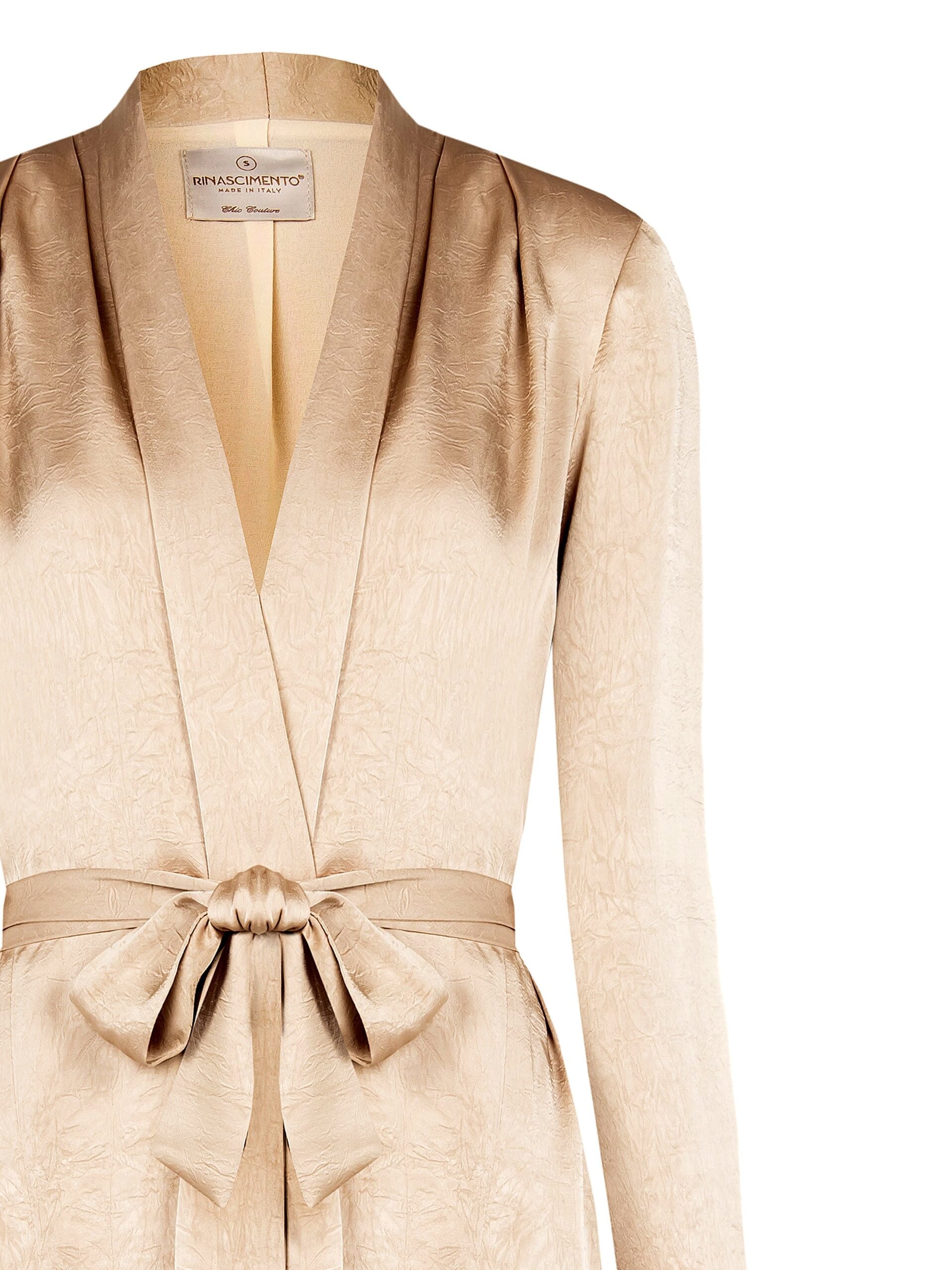 Lightly Wrinkled Satin Open Jacket with Epaulettes and Coordinated Belt Rinascimento