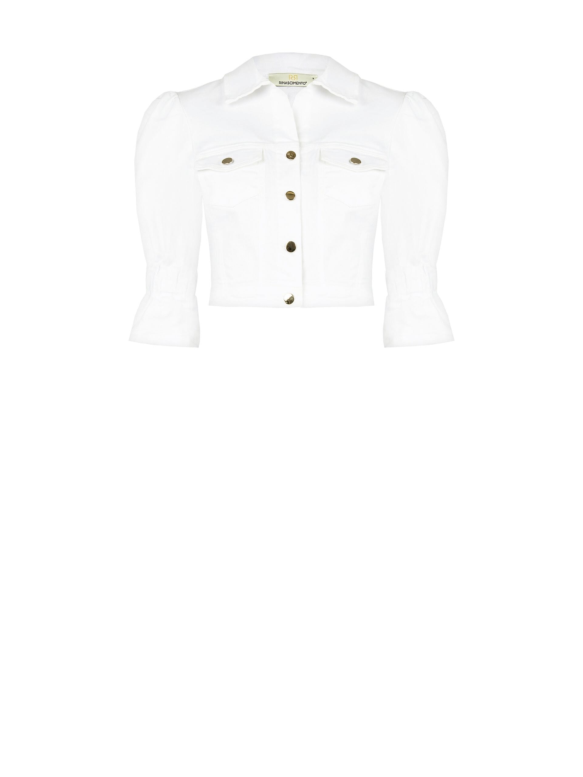 Crop Denim Stretch Jacket With Pockets Rinascimento