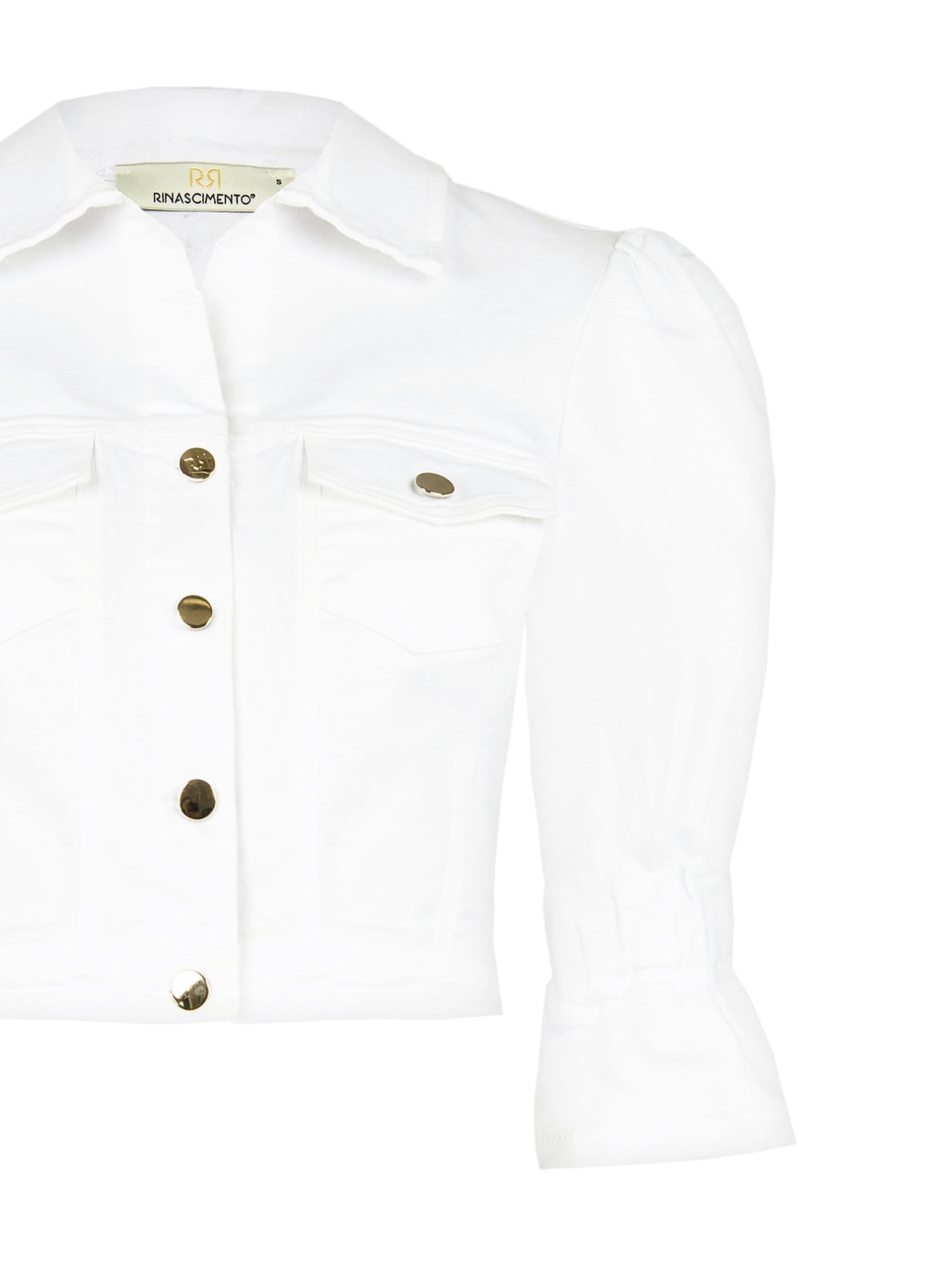 Crop Denim Stretch Jacket With Pockets Rinascimento