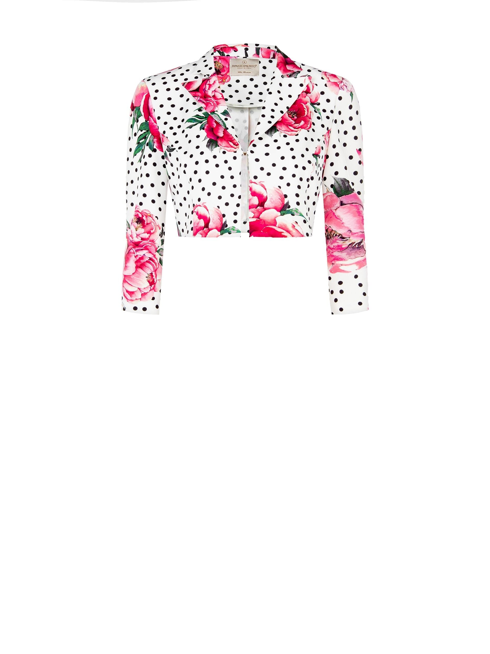 Veste en tissu de crêpe à fleurs et à pois avec crochets et bretelles Rinascimento