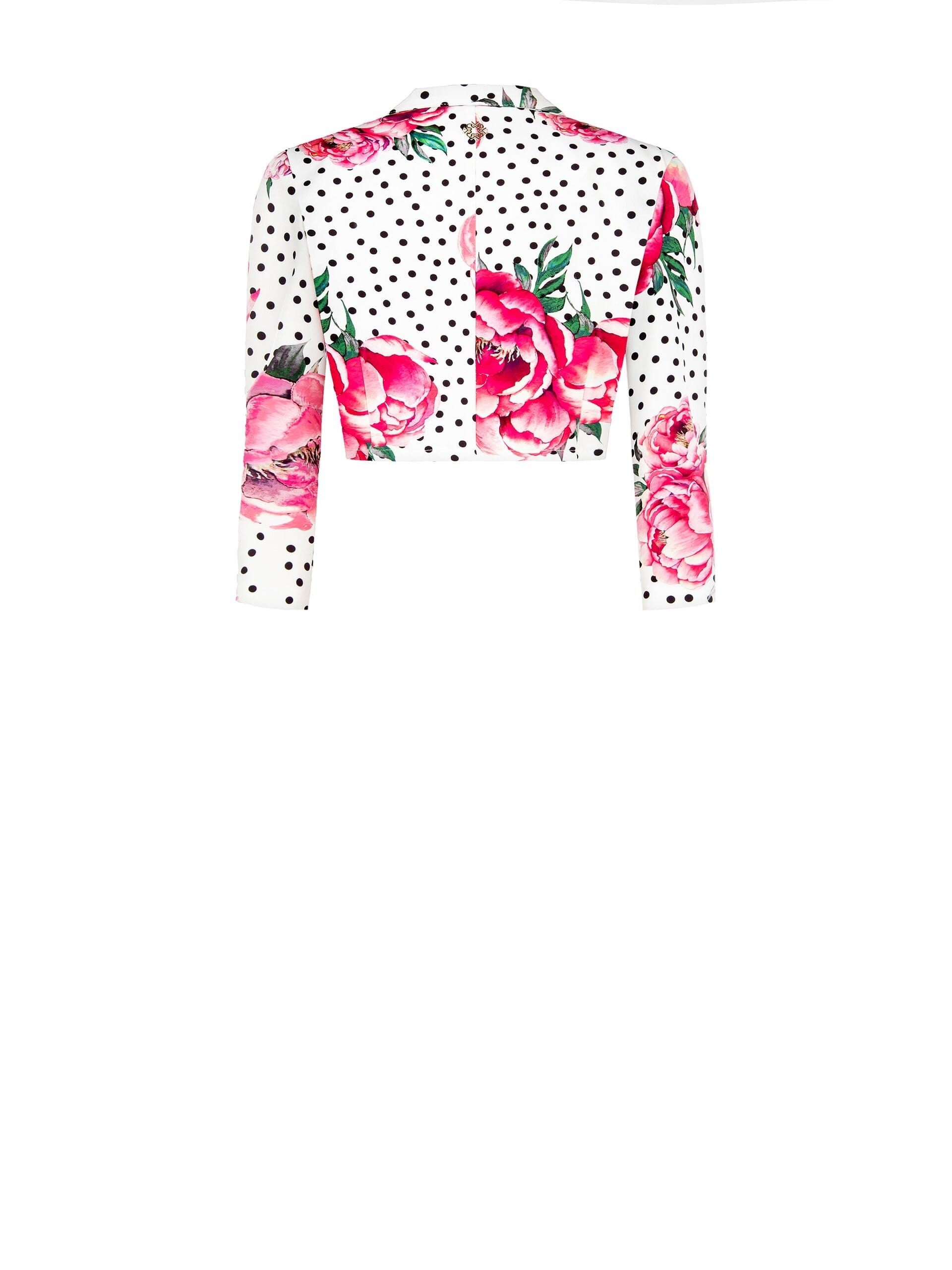 Veste en tissu de crêpe à fleurs et à pois avec crochets et bretelles Rinascimento