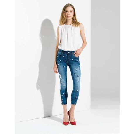 Denim With Floral Appliques Fracomina