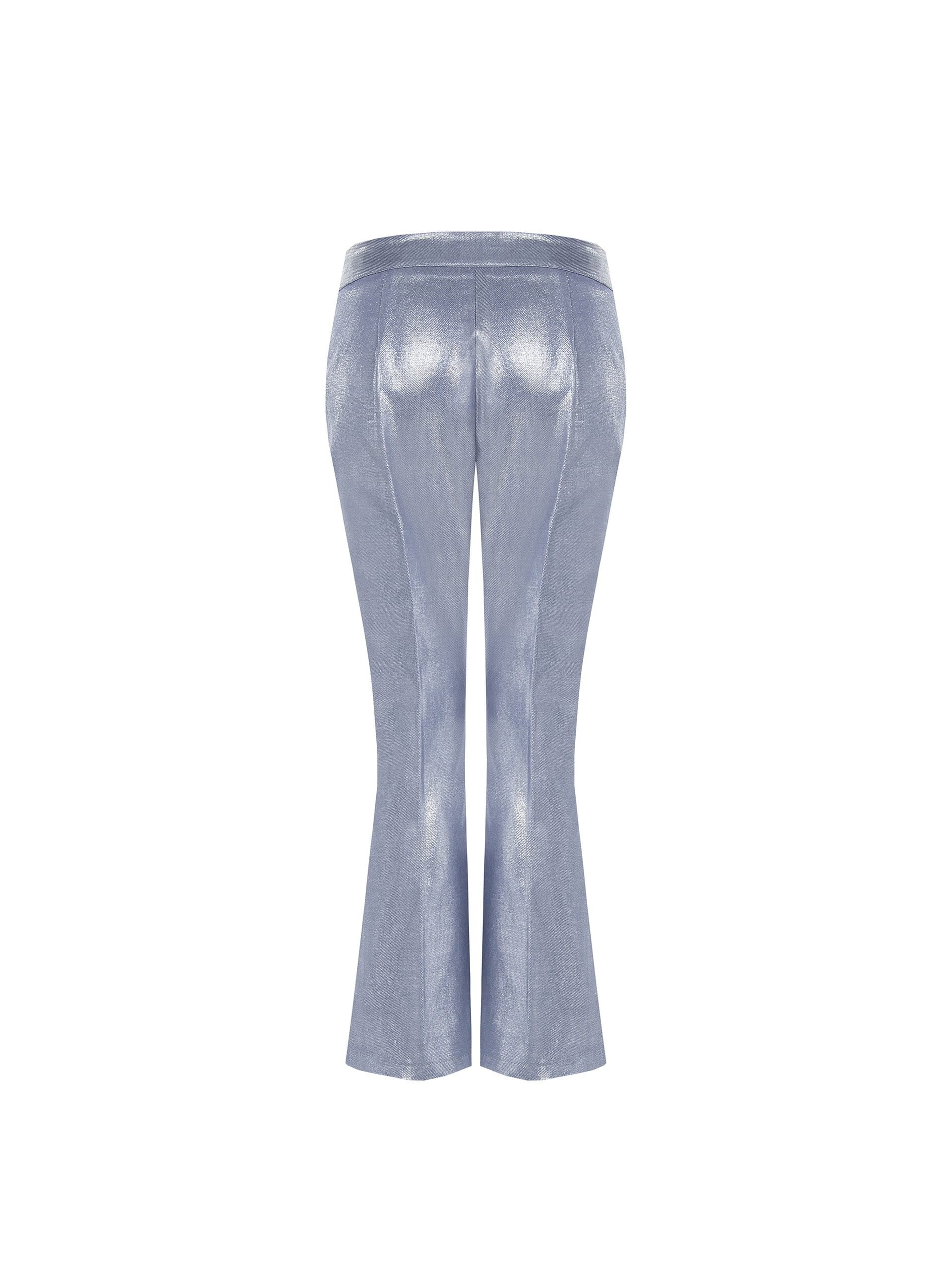 Laminated Denim Flared Trousers Rinascimento