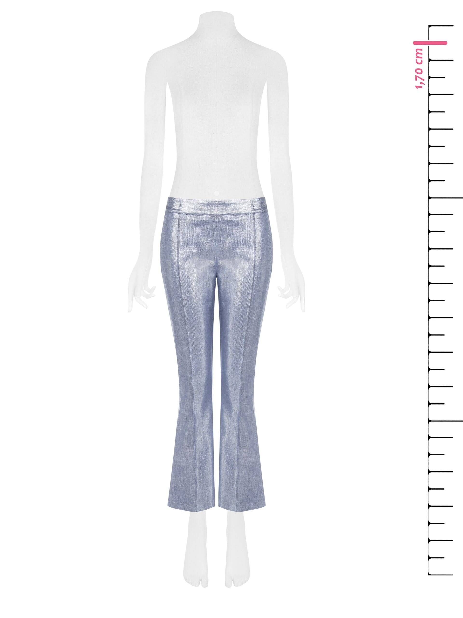 Laminated Denim Flared Trousers Rinascimento