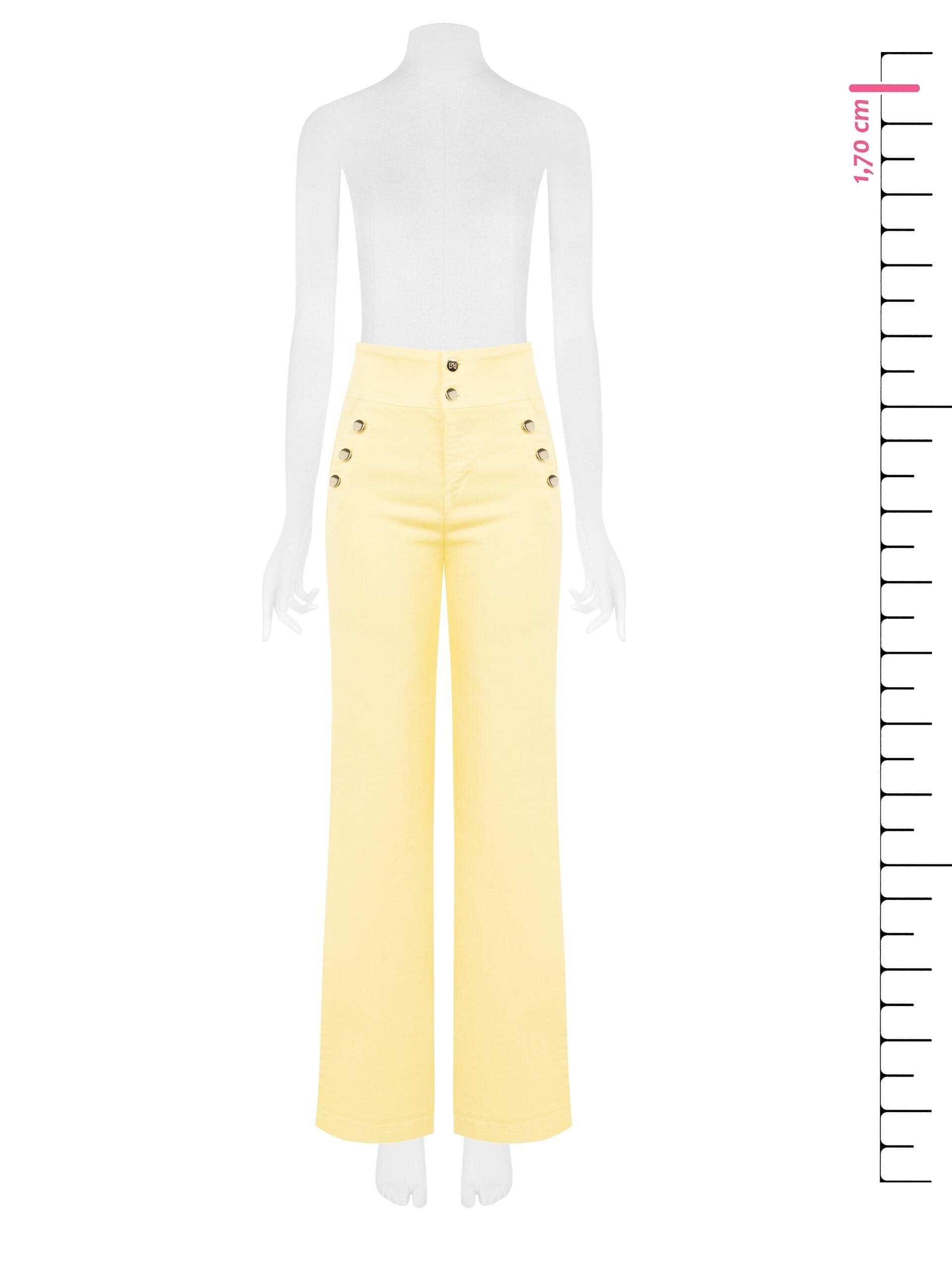 Straight High Waist Elasticised Jeans With Buttons Rinascimento