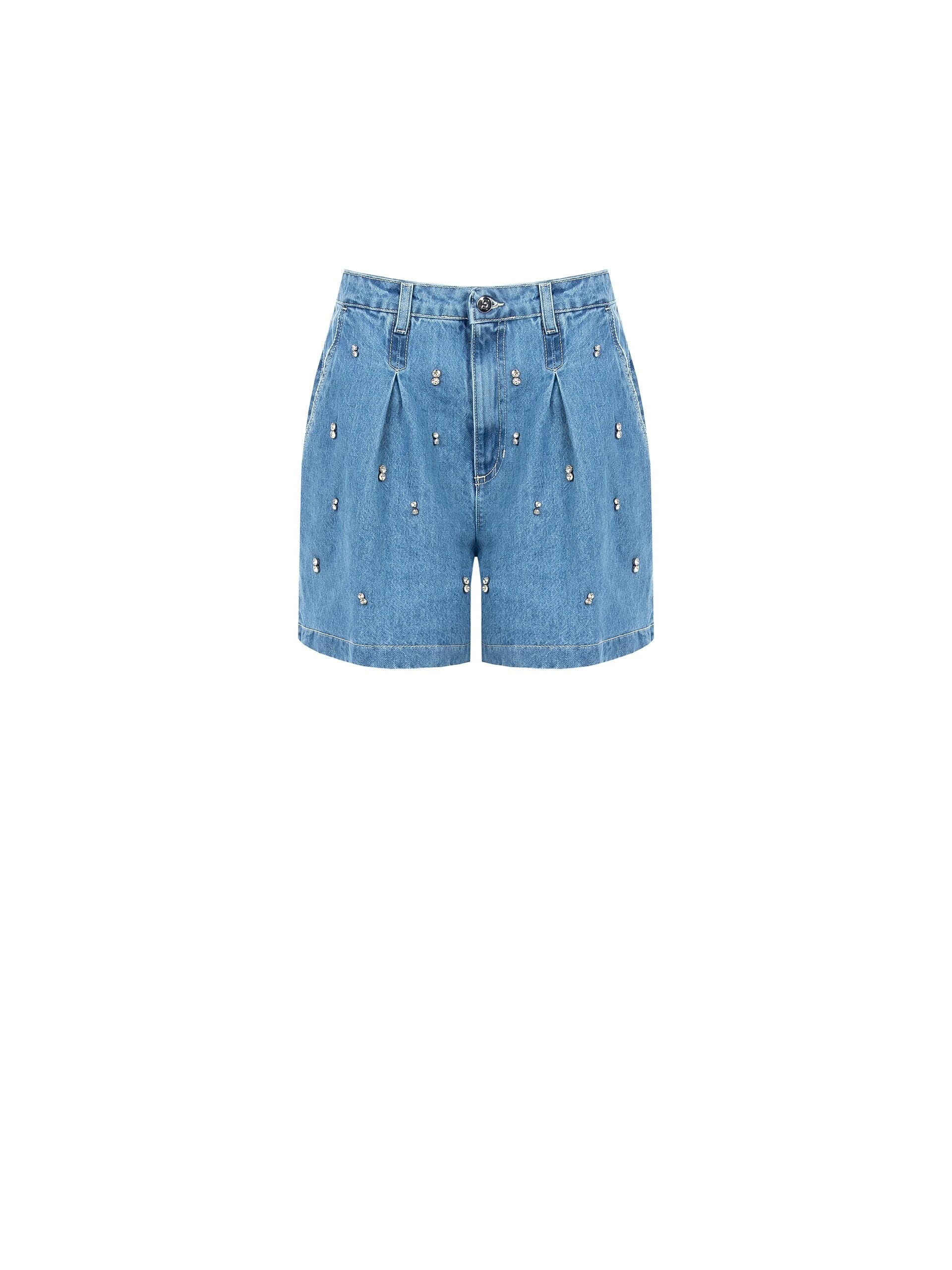 Denim Cropped Cropped Trousers With Darts And Cabochon Crystals Rinascimento