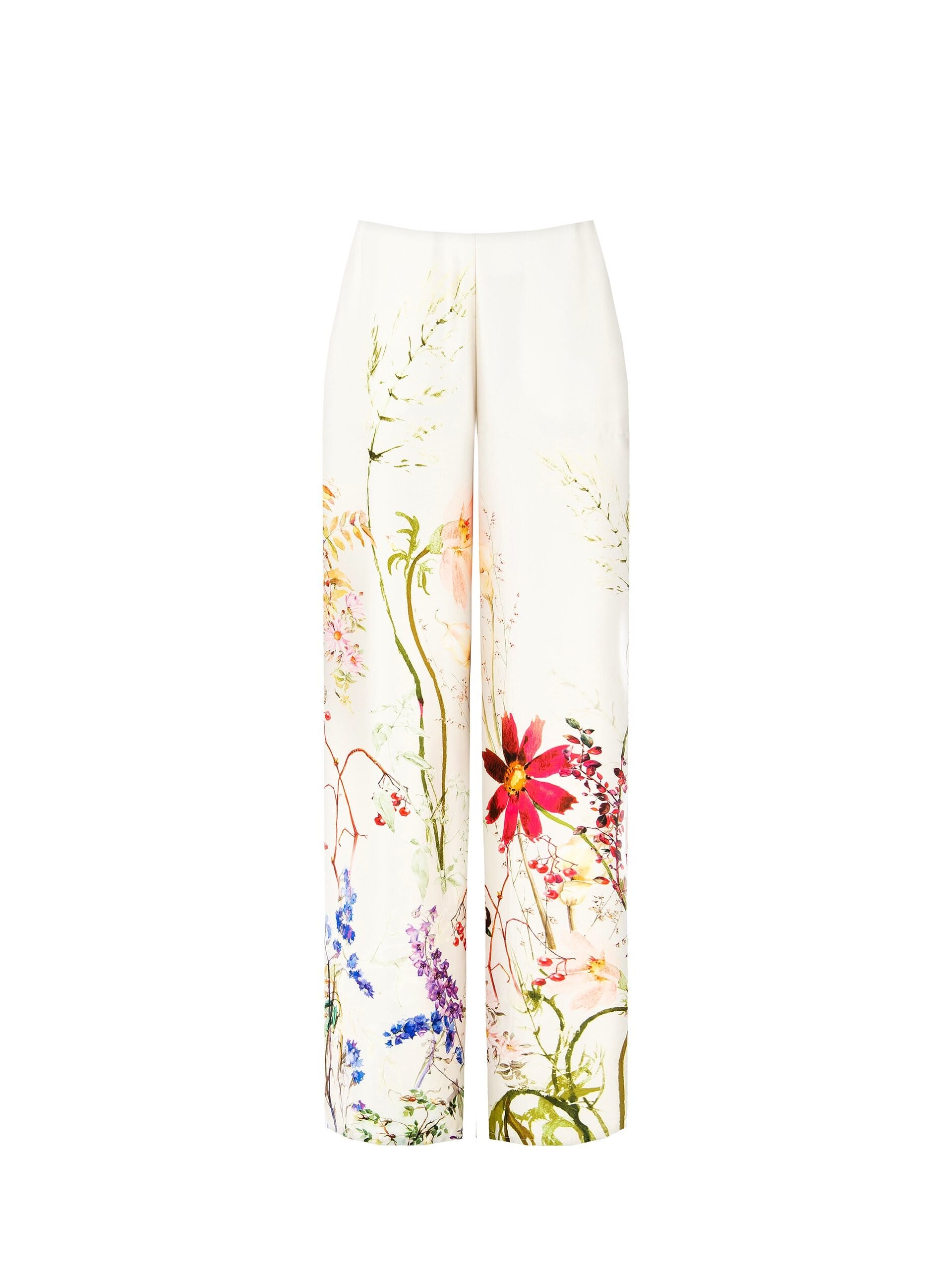 Botanical Print Satin Palace Trousers With Pockets Rinascimento