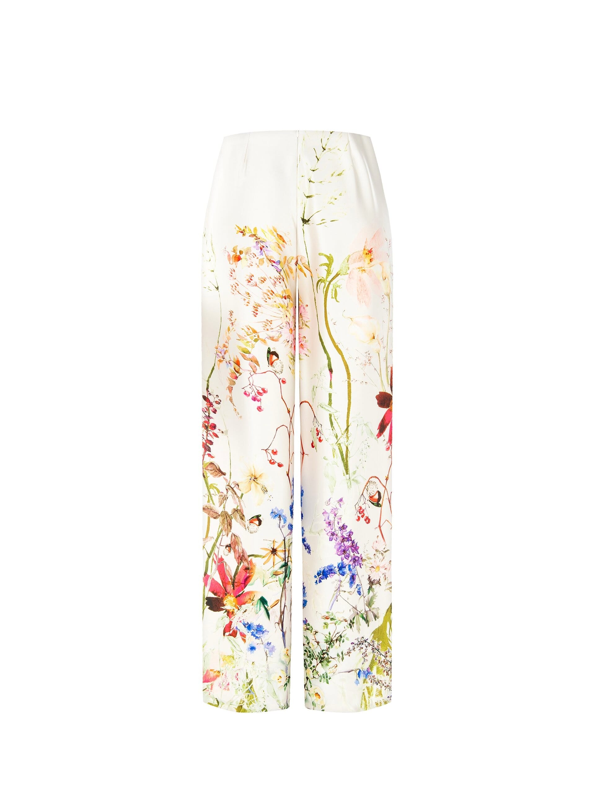 Botanical Print Satin Palace Trousers With Pockets Rinascimento