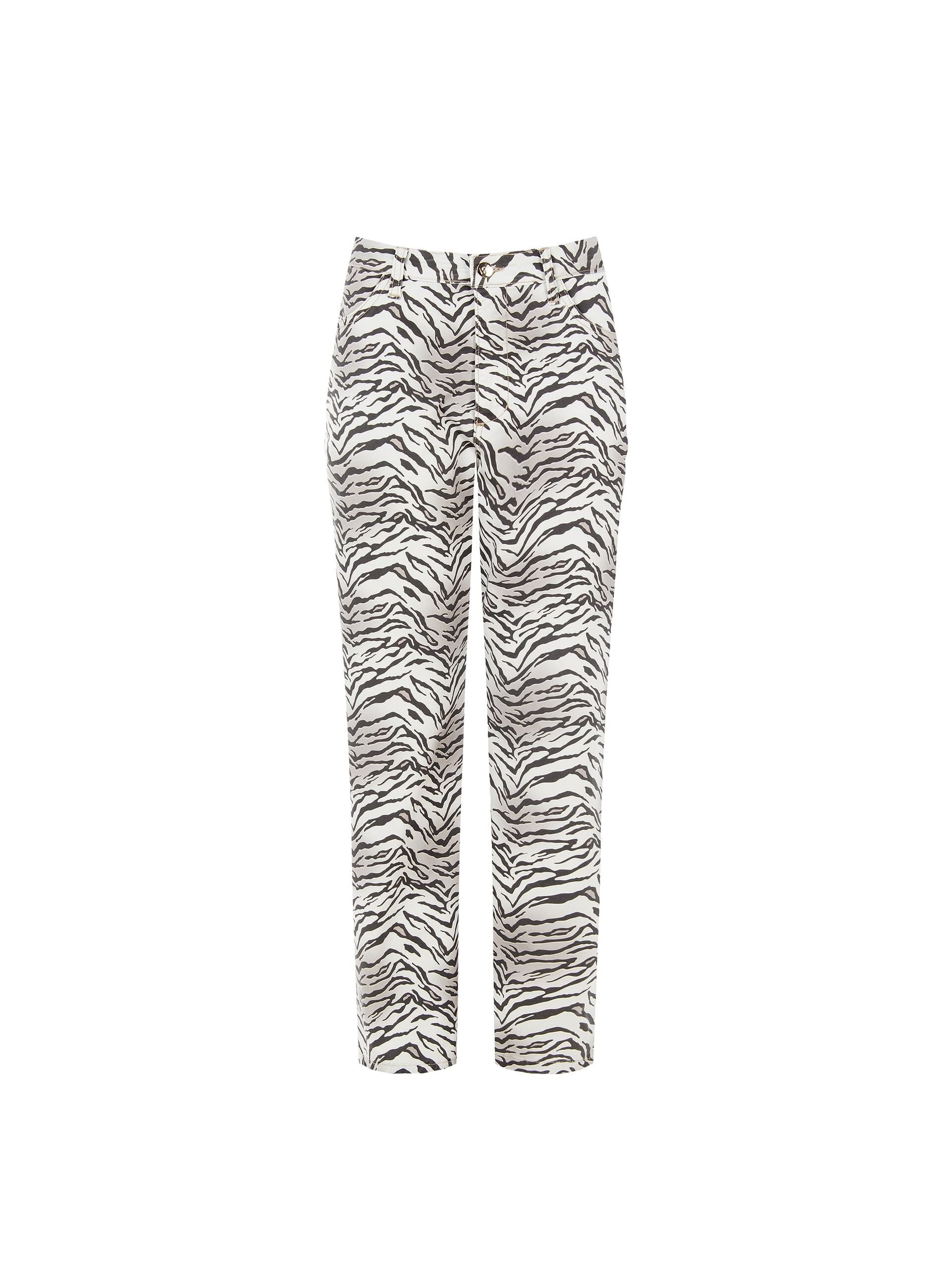 Mom Fit Ankle-Length Zebra Print Cotton Rinascimento Trousers