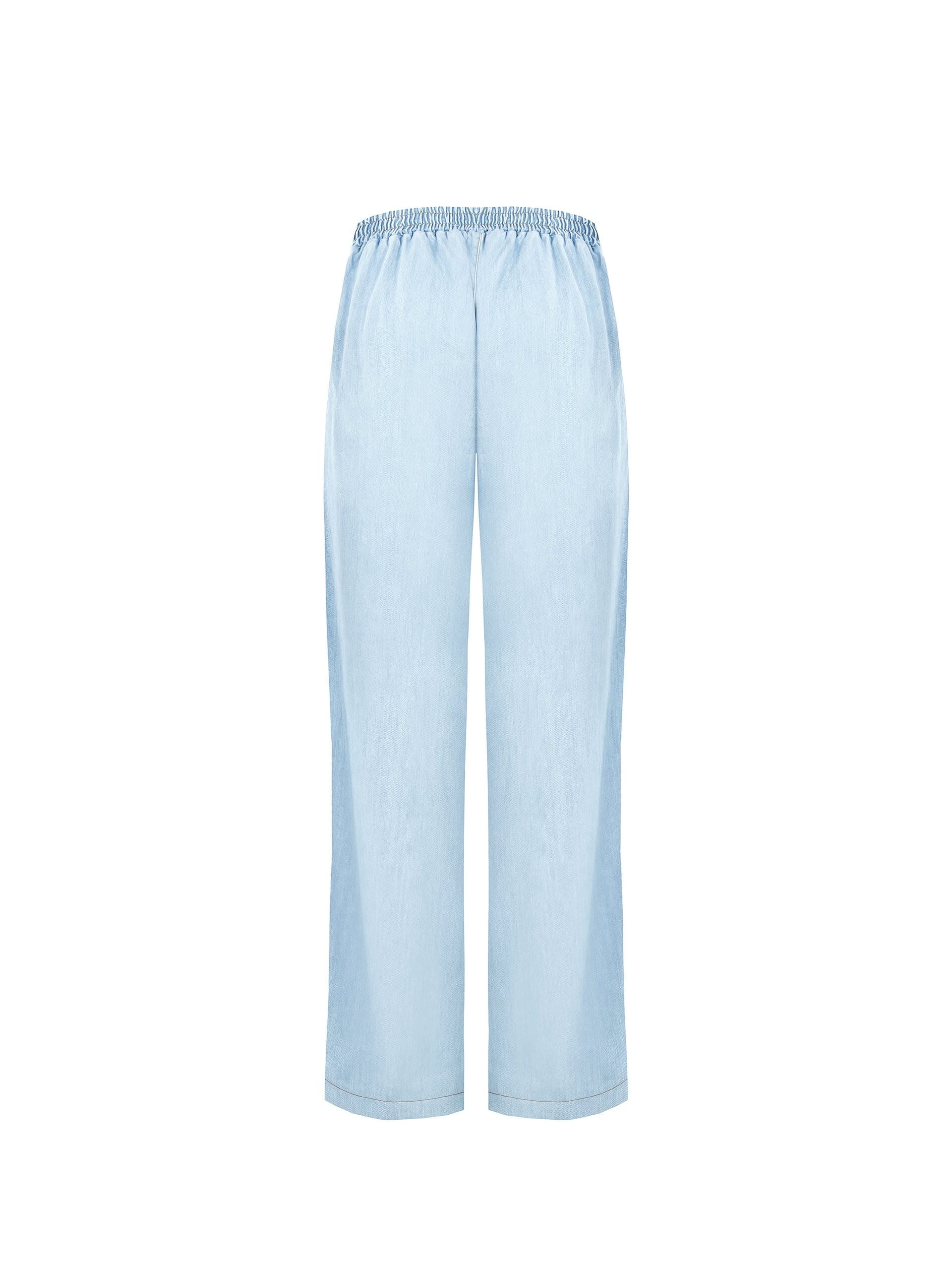 Denim Palazzo Trousers With Side Bands And Elastic Back Rinascimento