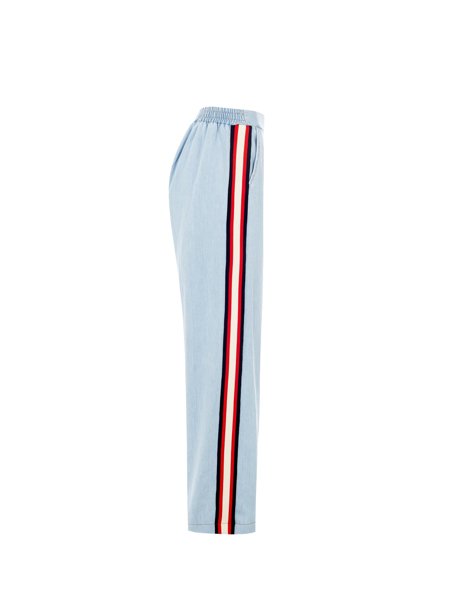 Denim Palazzo Trousers With Side Bands And Elastic Back Rinascimento