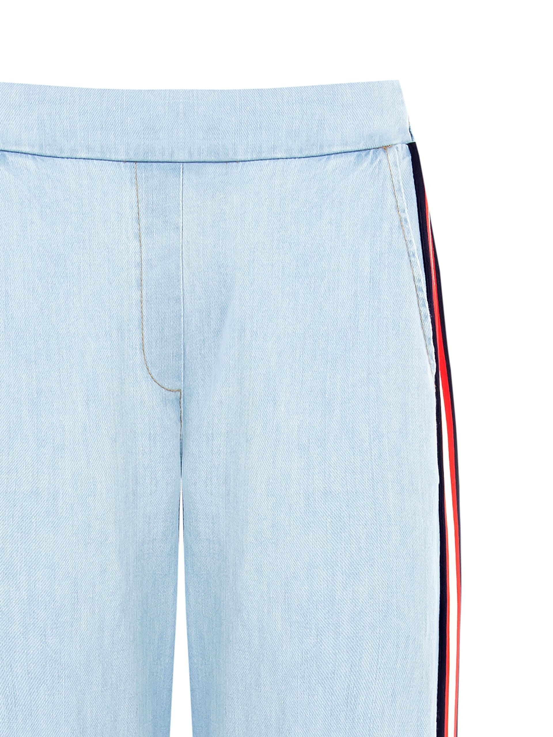 Denim Palazzo Trousers With Side Bands And Elastic Back Rinascimento