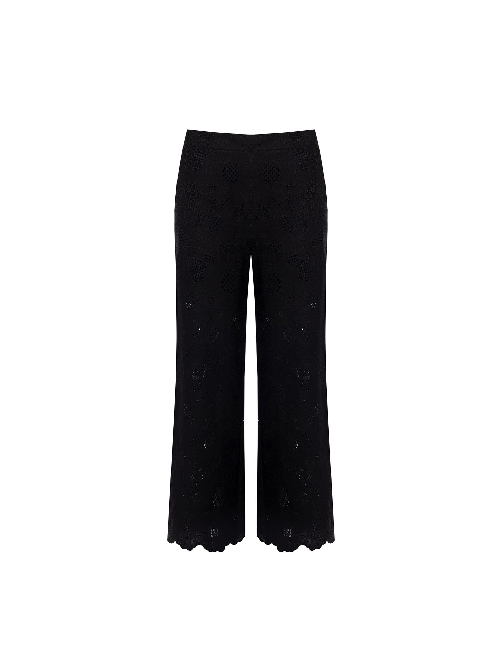 Floral Embroidered And Perforated Cotton Mix Cropped Trousers Rinascimento