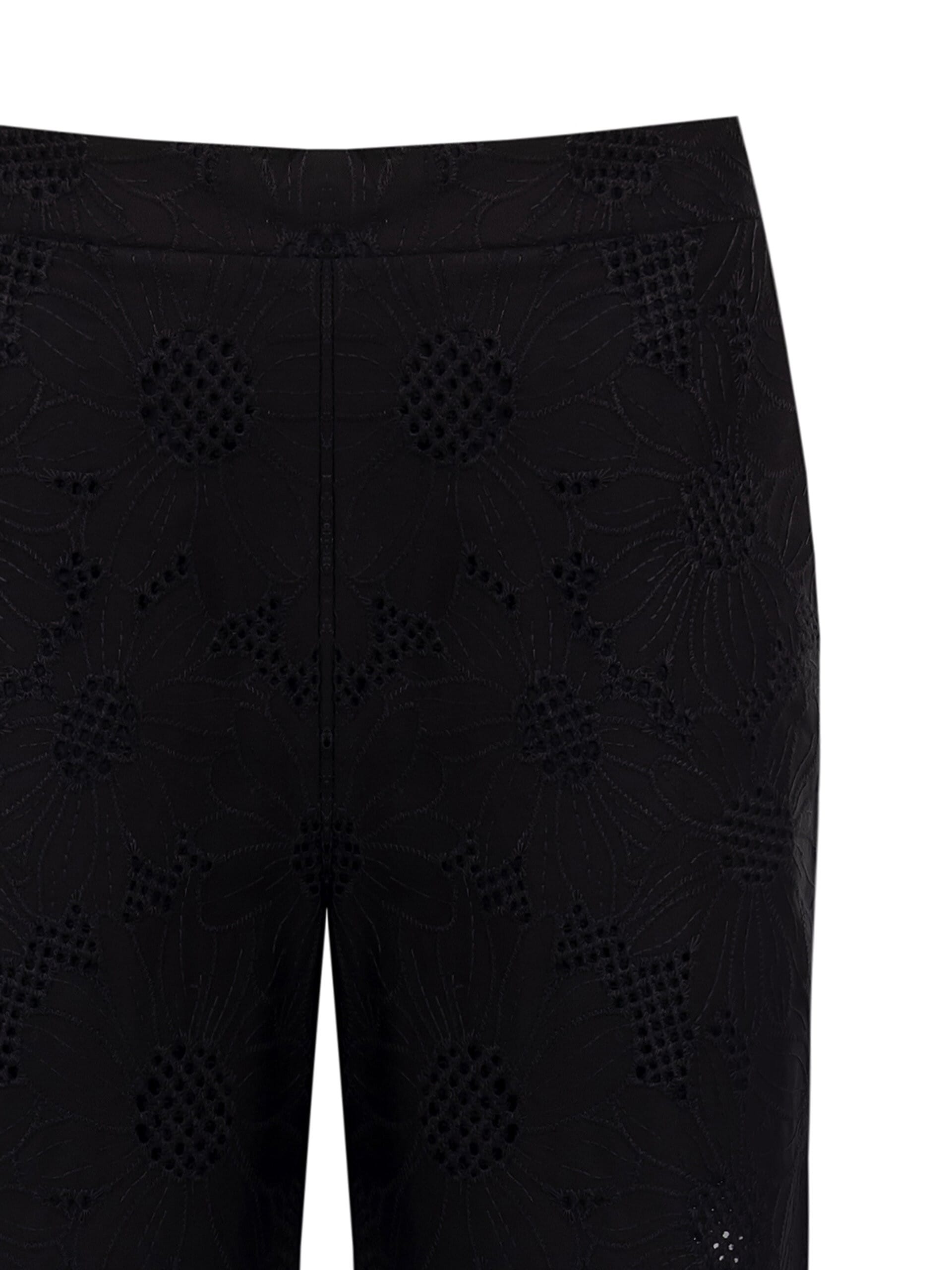 Floral Embroidered And Perforated Cotton Mix Cropped Trousers Rinascimento