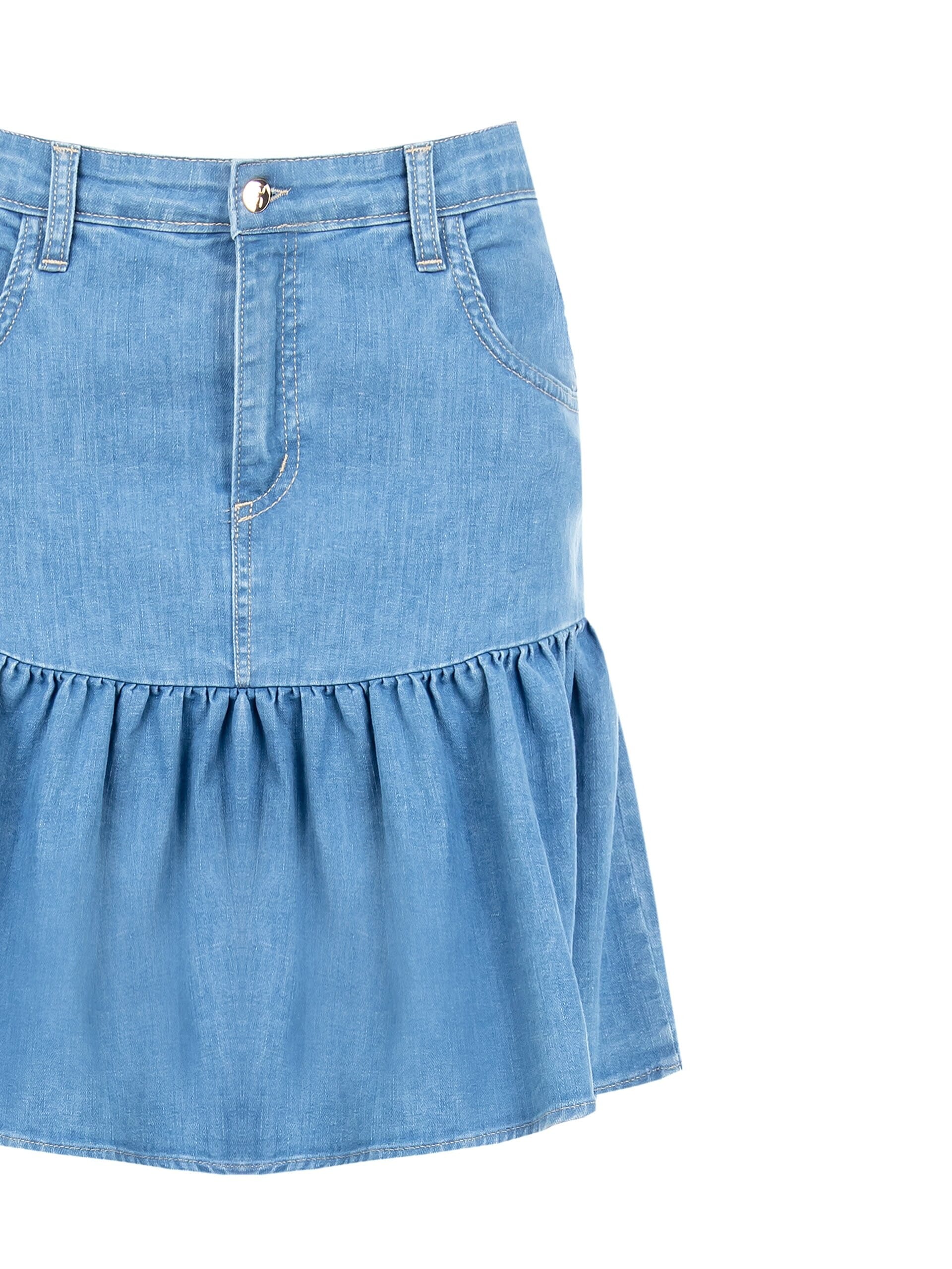 Rinascimento Stretch Denim Ruffle Skirt