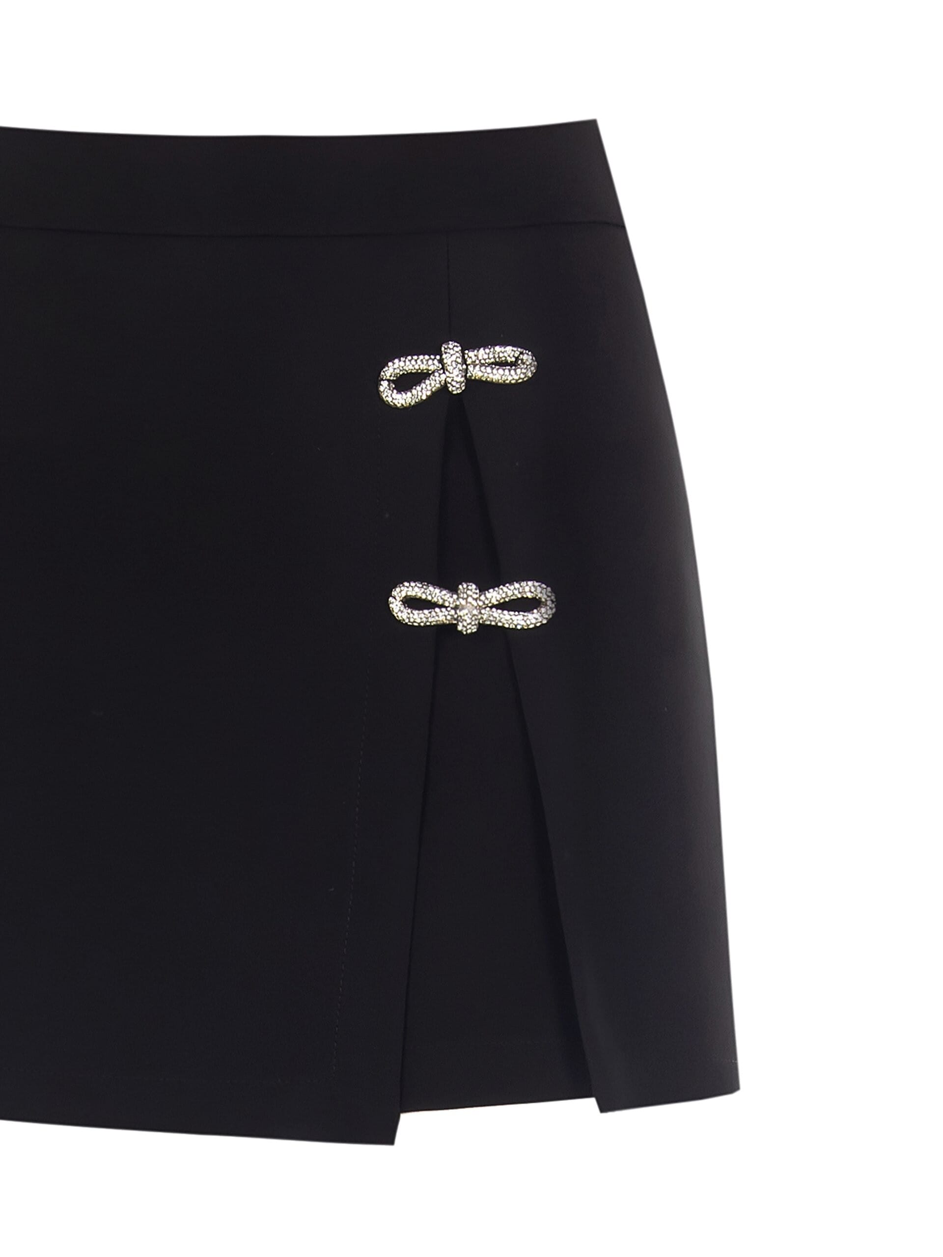 Bistretch Fabric Miniskirt With Rhinestone Bowknot Rinascimento