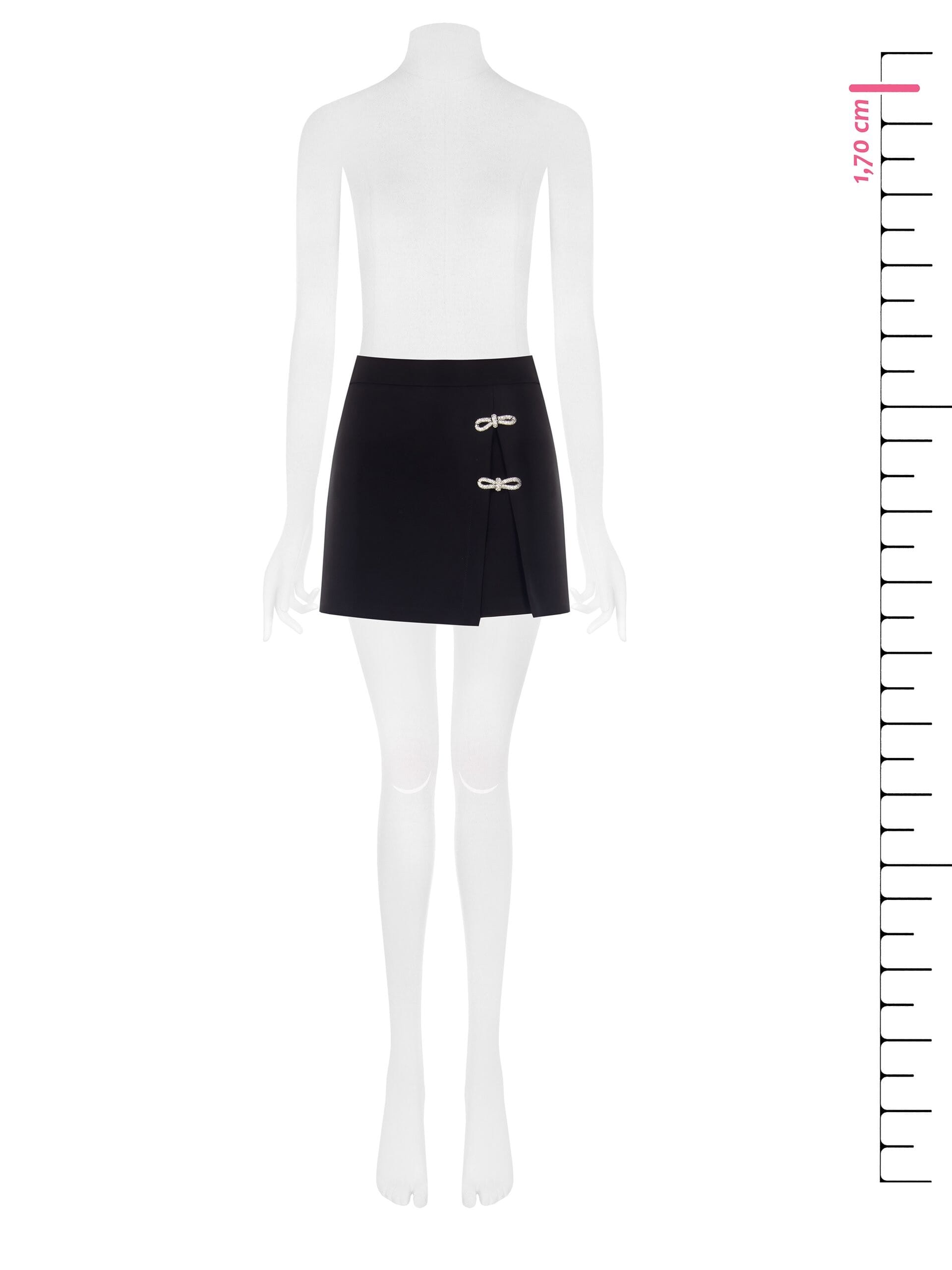 Bistretch Fabric Miniskirt With Rhinestone Bowknot Rinascimento