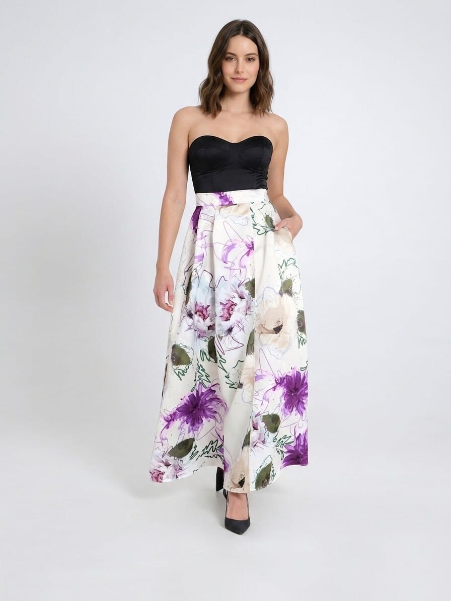 Duchesse Structured Satin Wheeled Long Skirt With Pockets Rinascimento