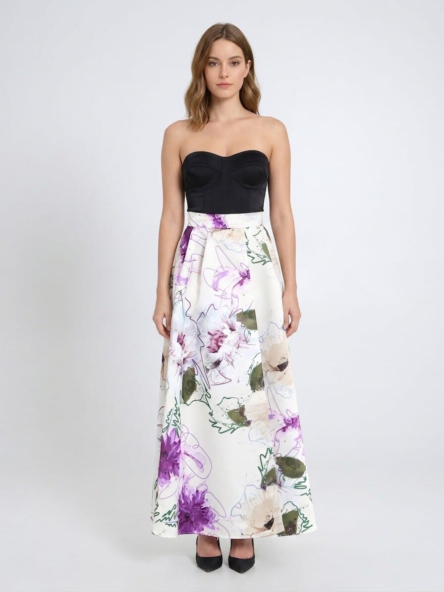 Duchesse Structured Satin Wheeled Long Skirt With Pockets Rinascimento