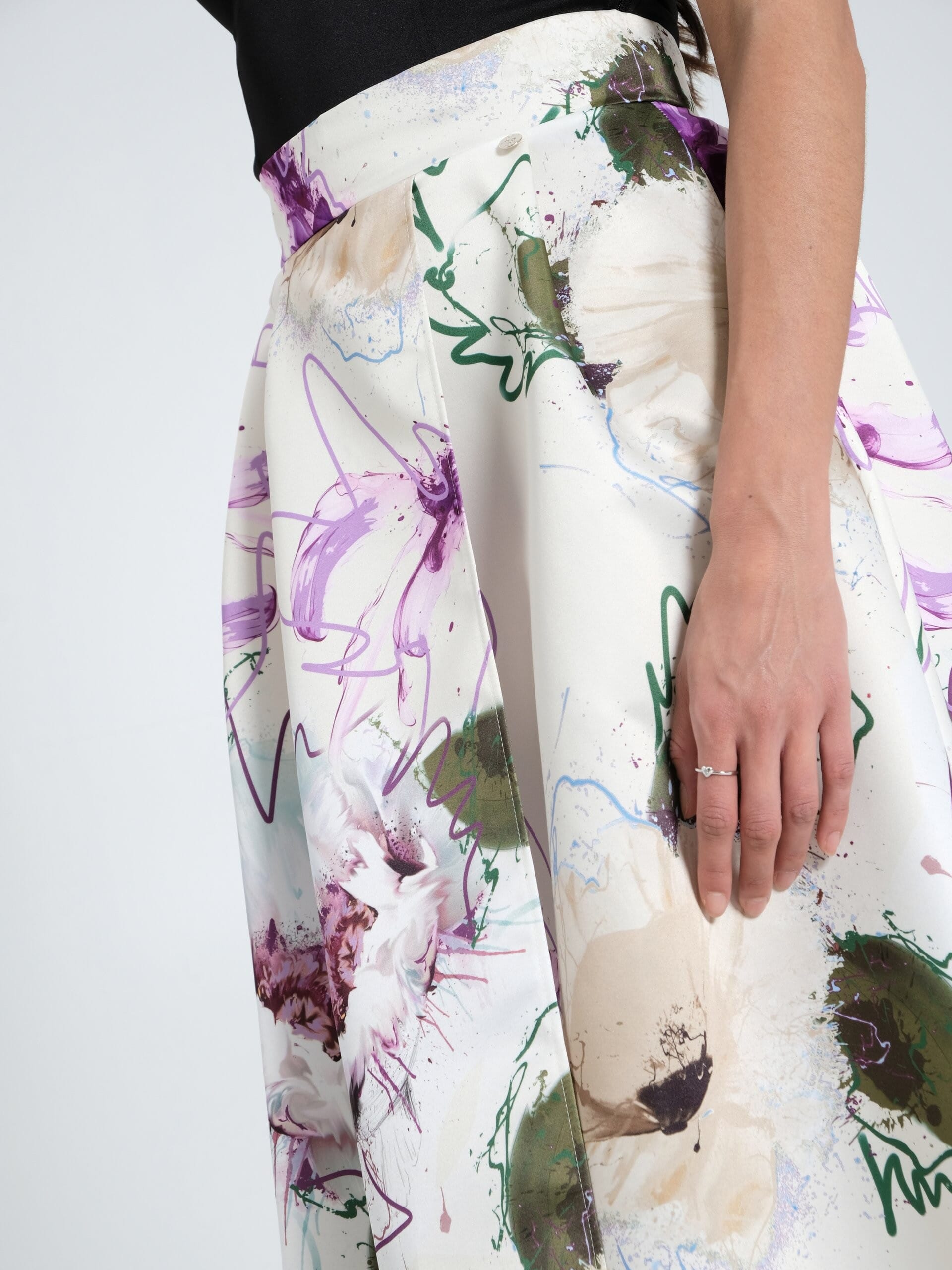 Duchesse Structured Satin Wheeled Long Skirt With Pockets Rinascimento