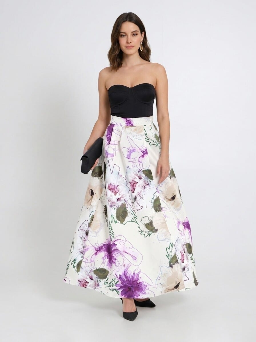 Duchesse Structured Satin Wheeled Long Skirt With Pockets Rinascimento