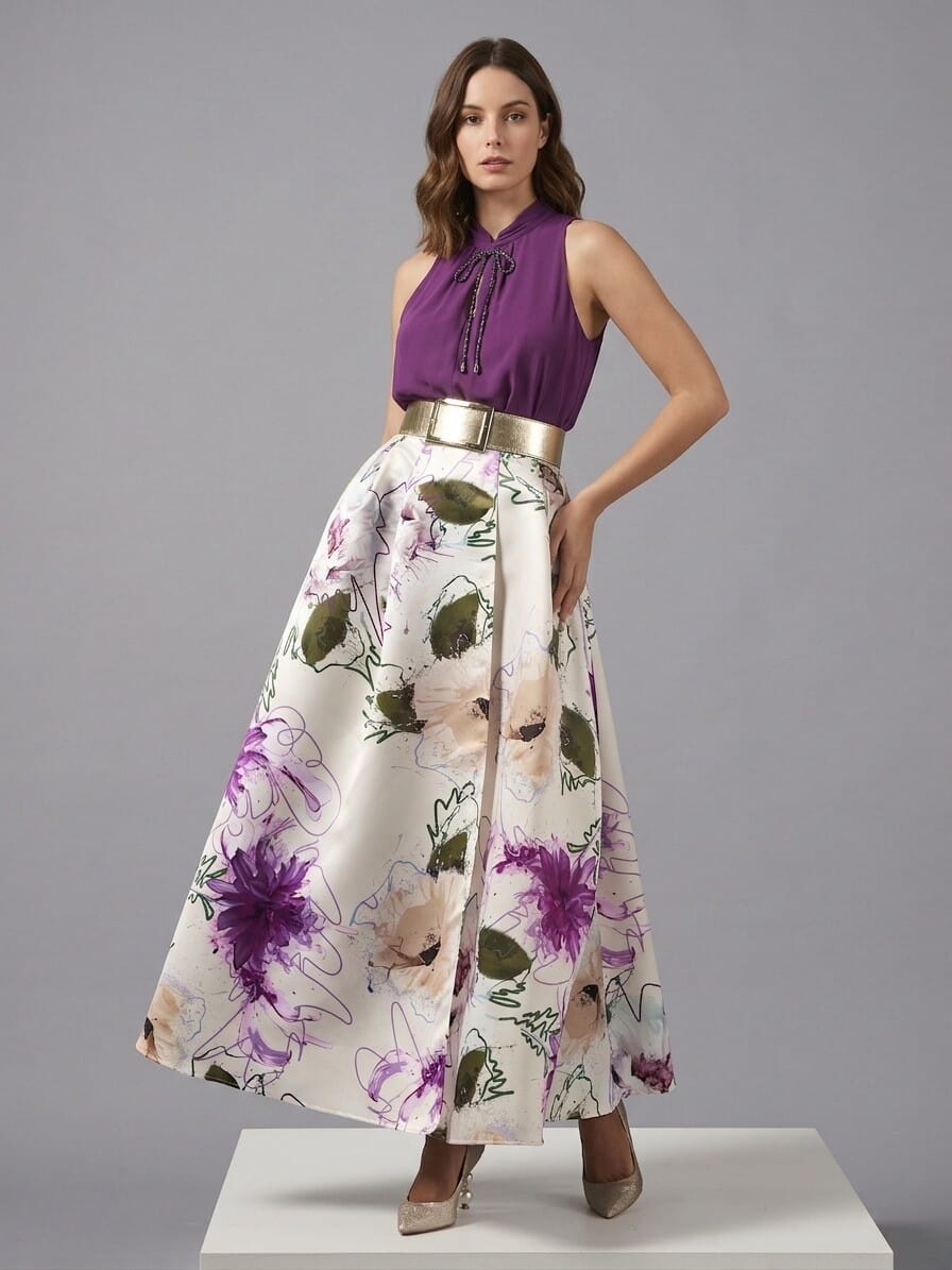 Duchesse Structured Satin Wheeled Long Skirt With Pockets Rinascimento