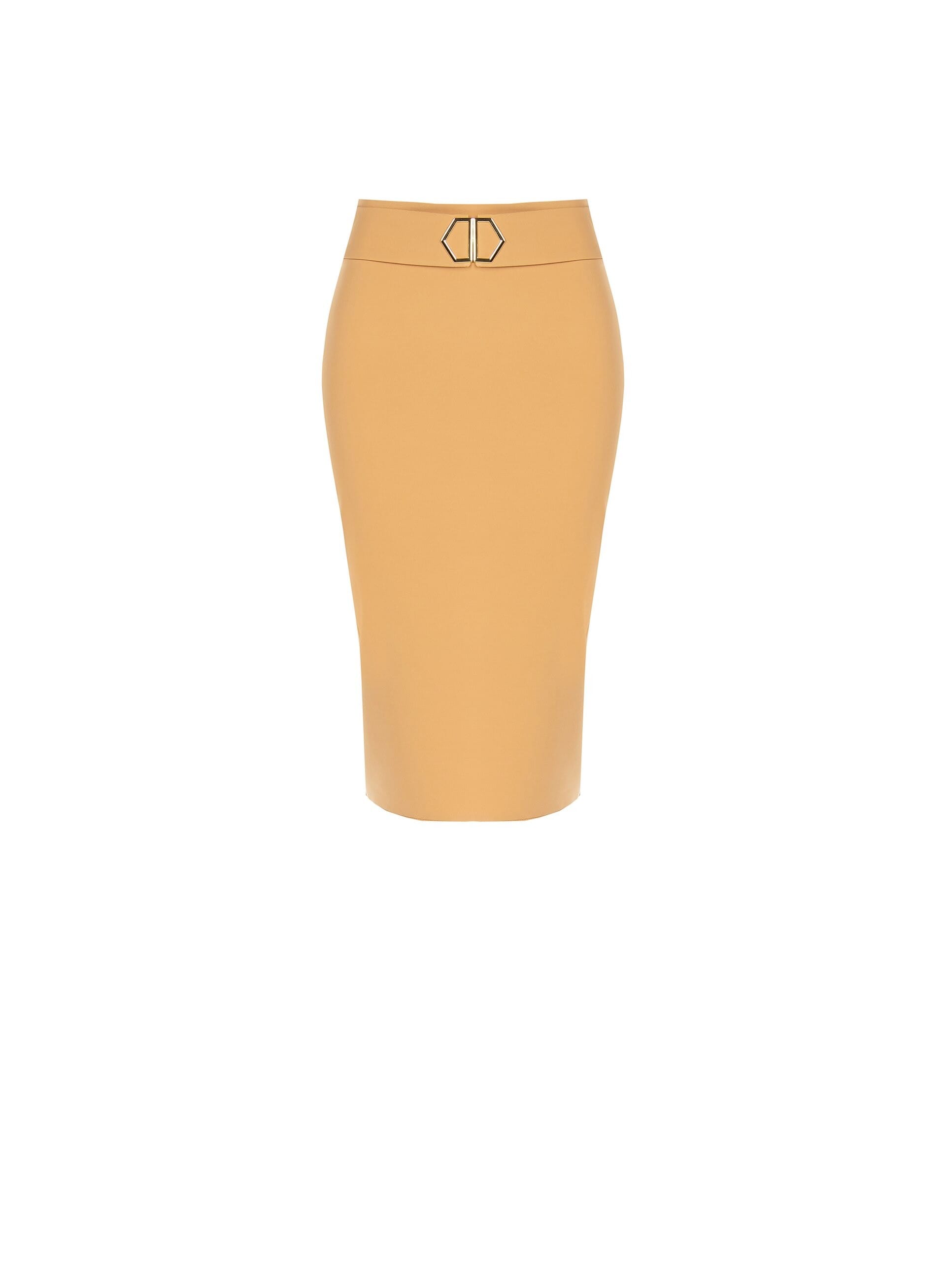 Technical Fabric Midi Pencil Skirt With Belt And Buckle Rinascimento