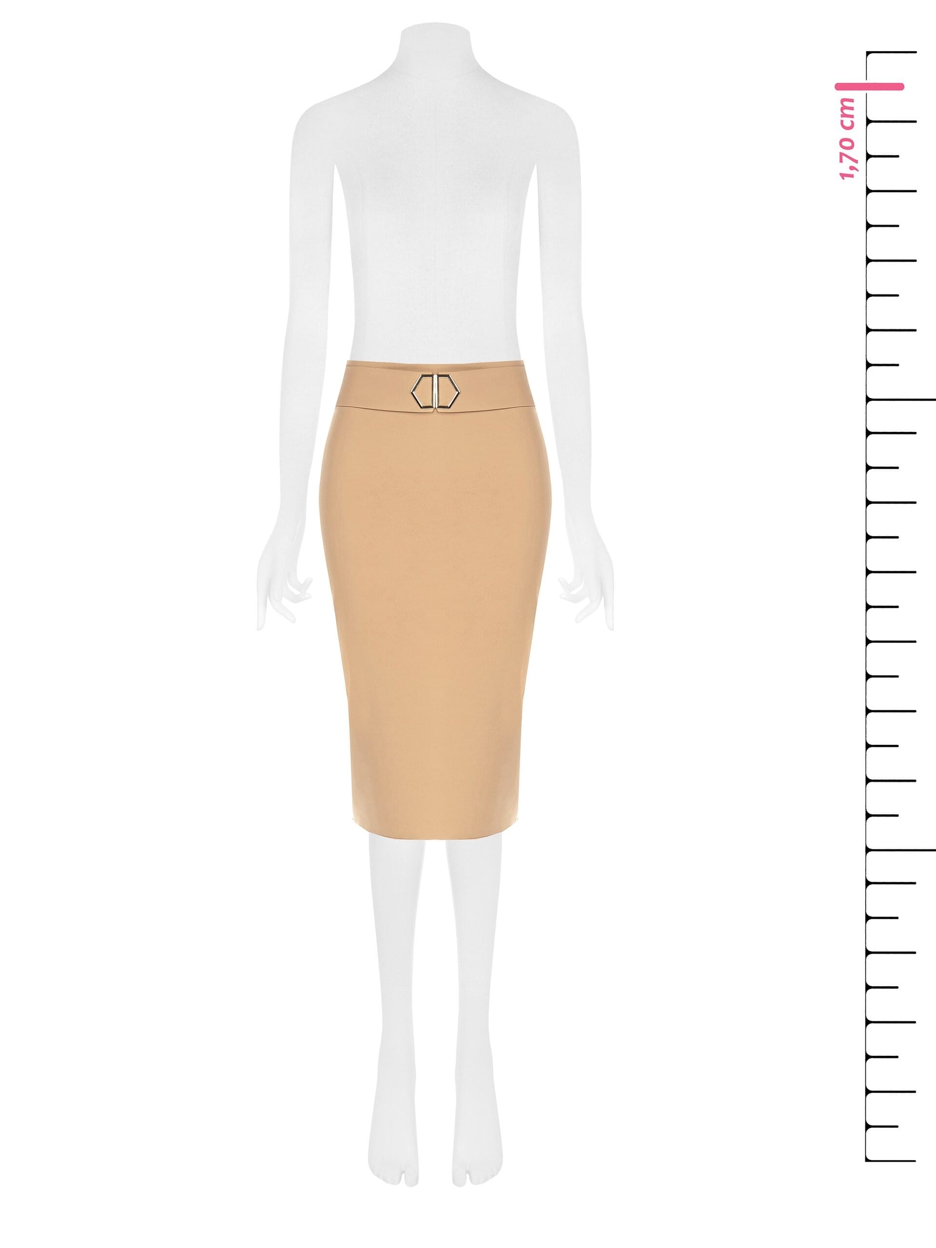 Technical Fabric Midi Pencil Skirt With Belt And Buckle Rinascimento