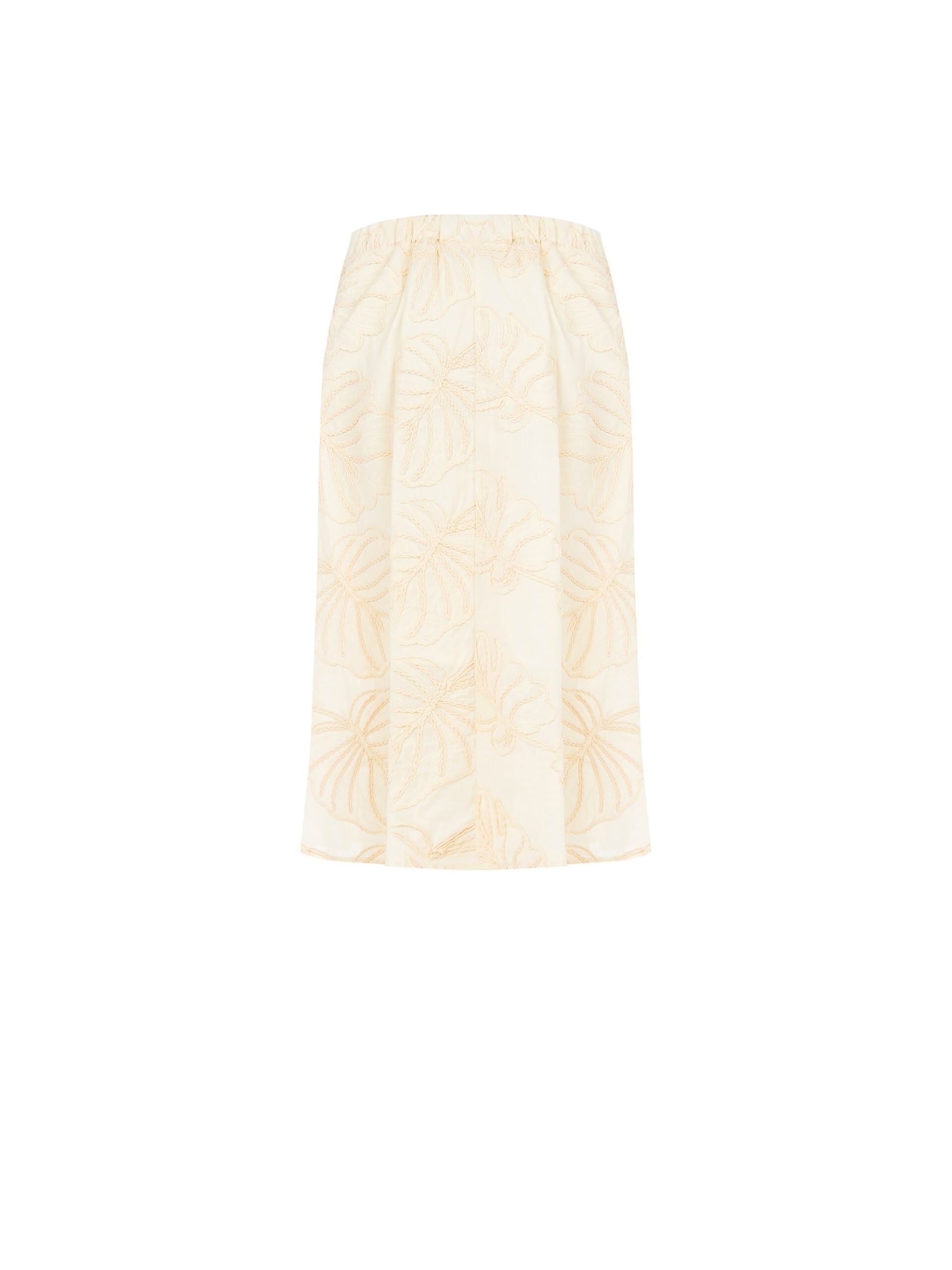Cotton Midi Skirt With Leaf Embroidery And Tassels Rinascimento