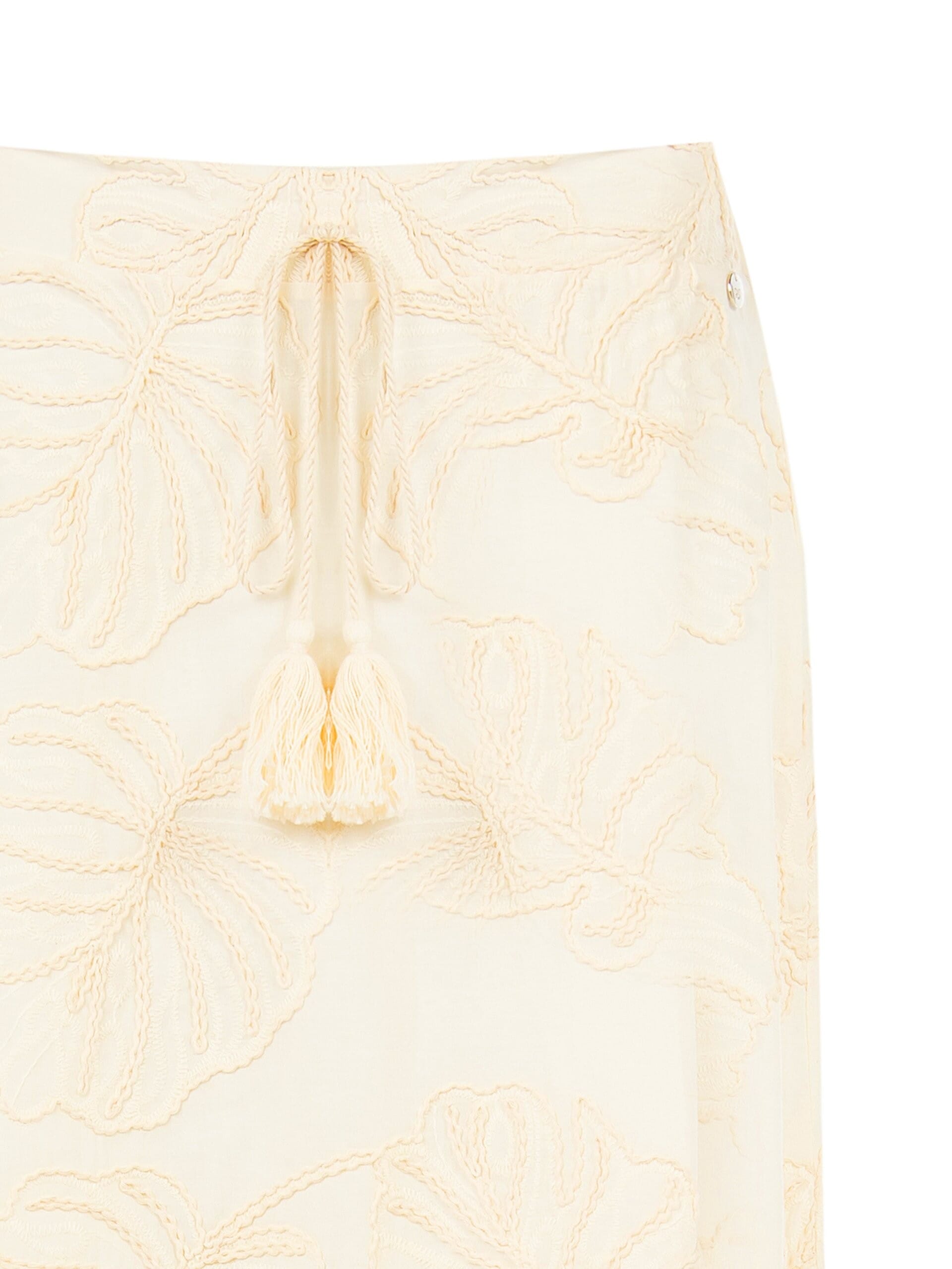 Cotton Midi Skirt With Leaf Embroidery And Tassels Rinascimento