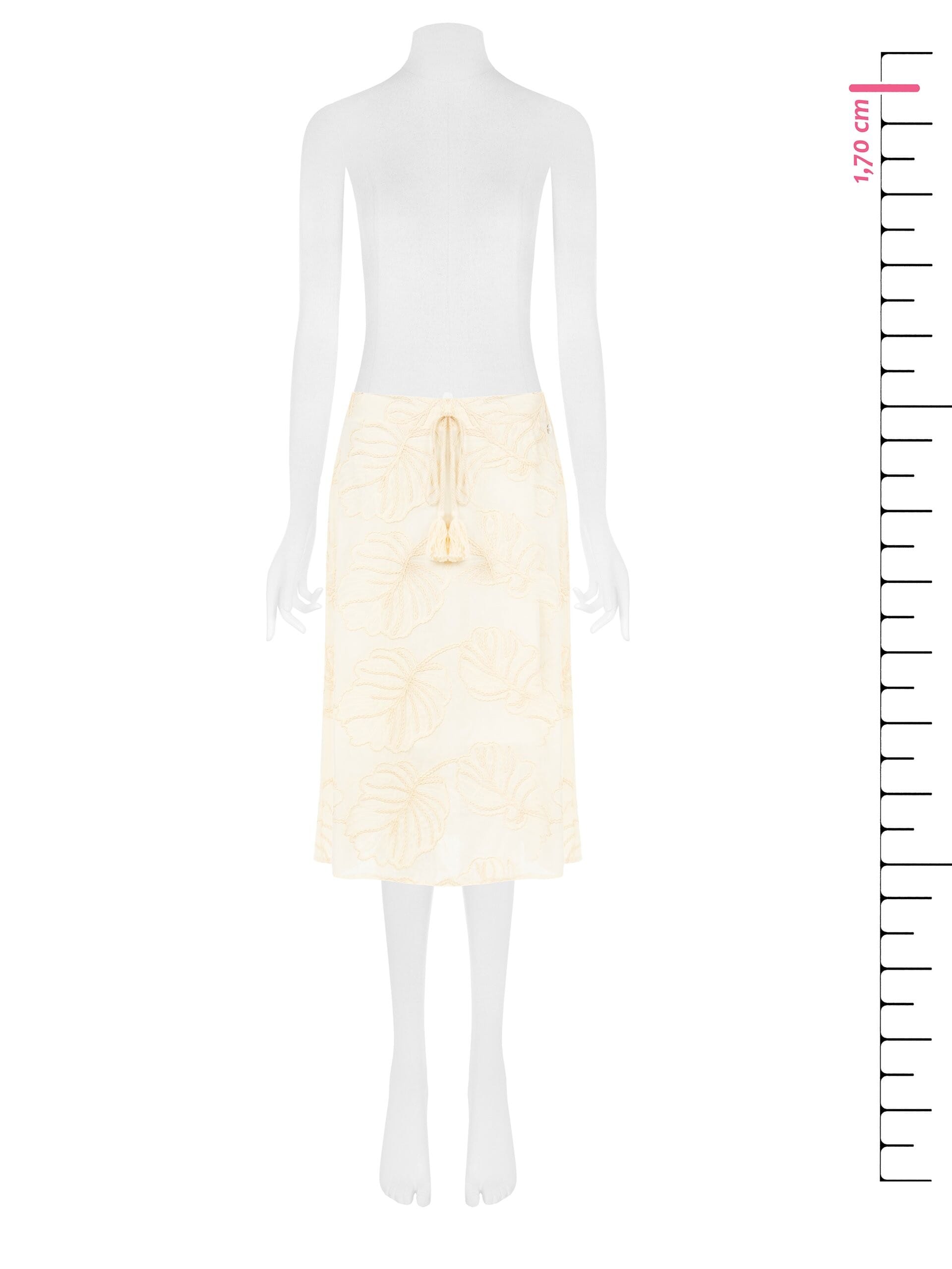 Cotton Midi Skirt With Leaf Embroidery And Tassels Rinascimento