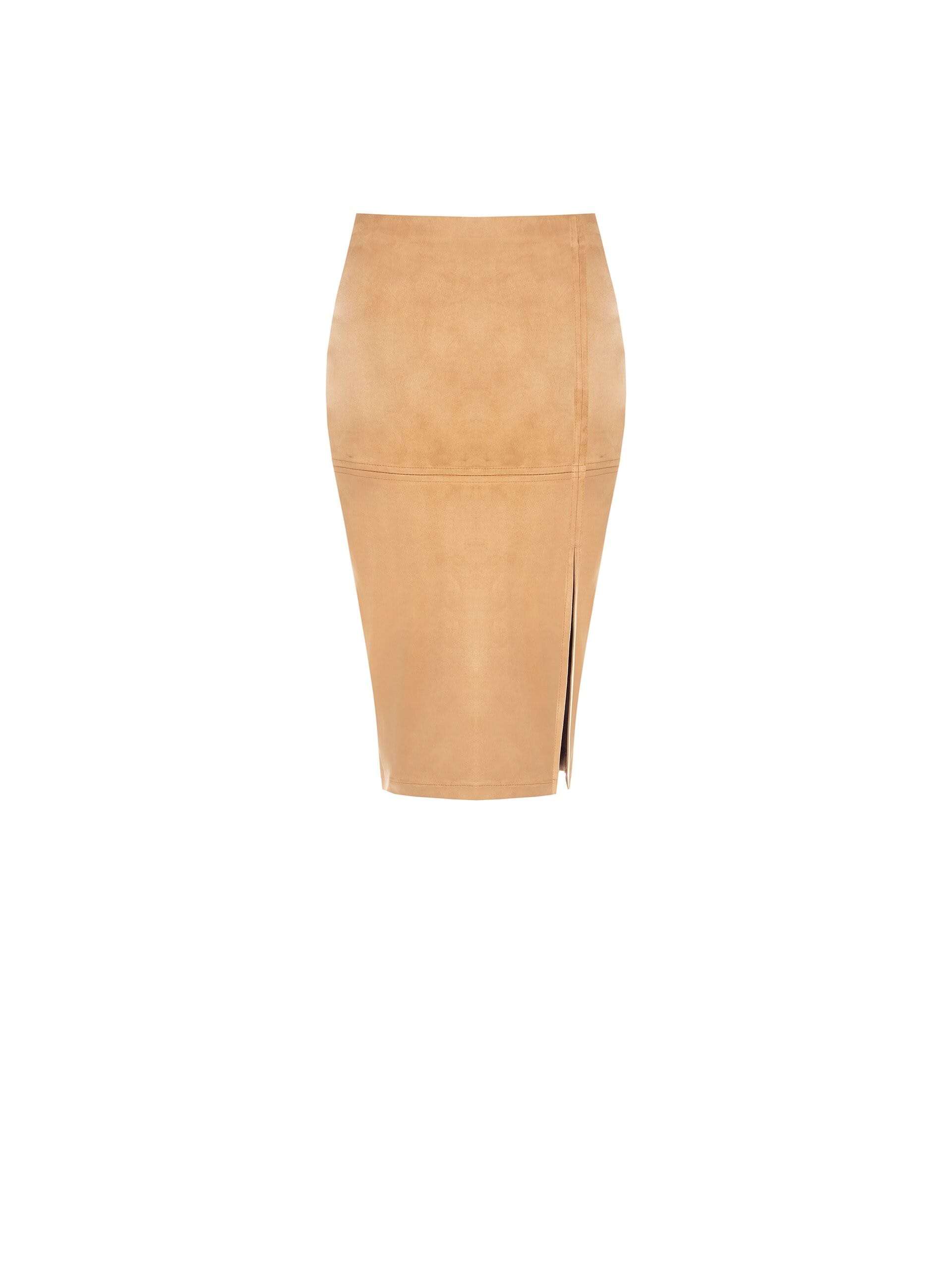 Suede Effect Leatherette Pencil Skirt With Rinascimento Slit