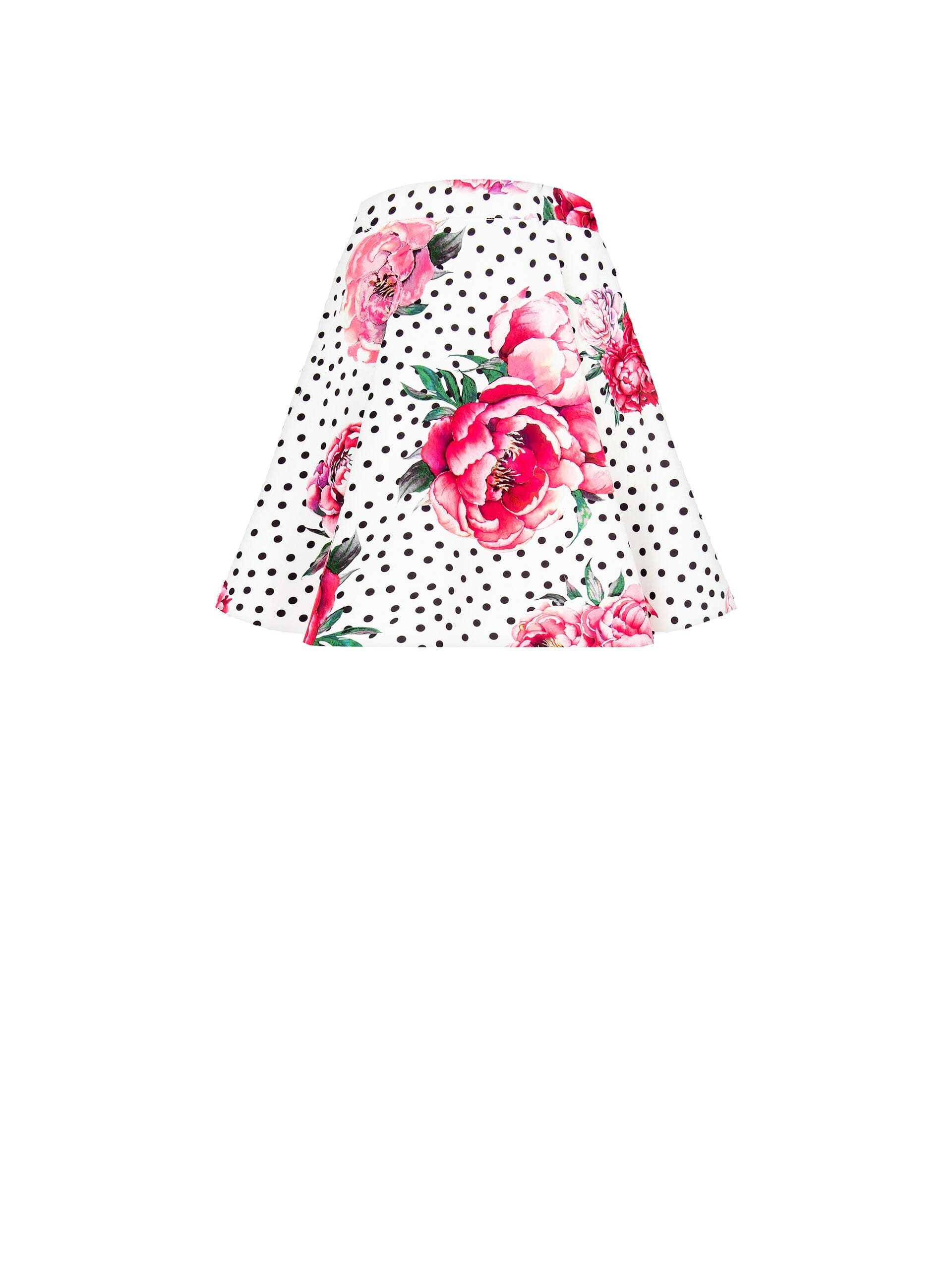 Flower and polka dot print miniskirt with elasticated waistband in crepe fabric Rinascimento