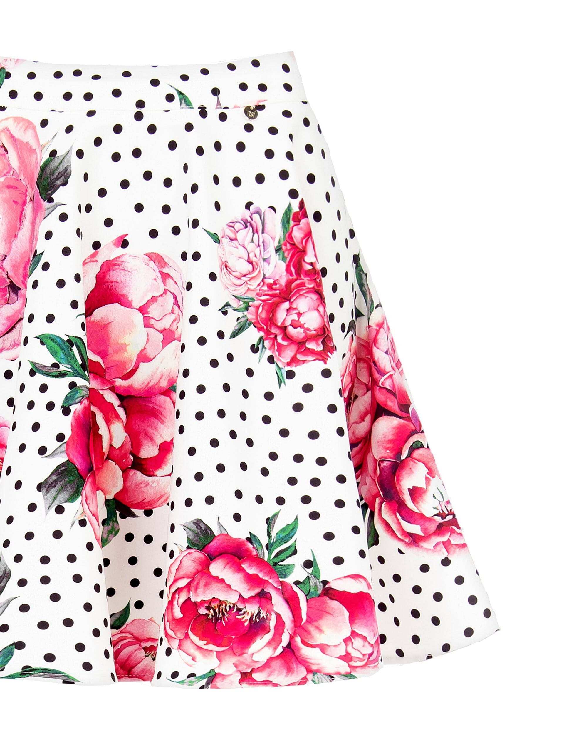 Flower and polka dot print miniskirt with elasticated waistband in crepe fabric Rinascimento