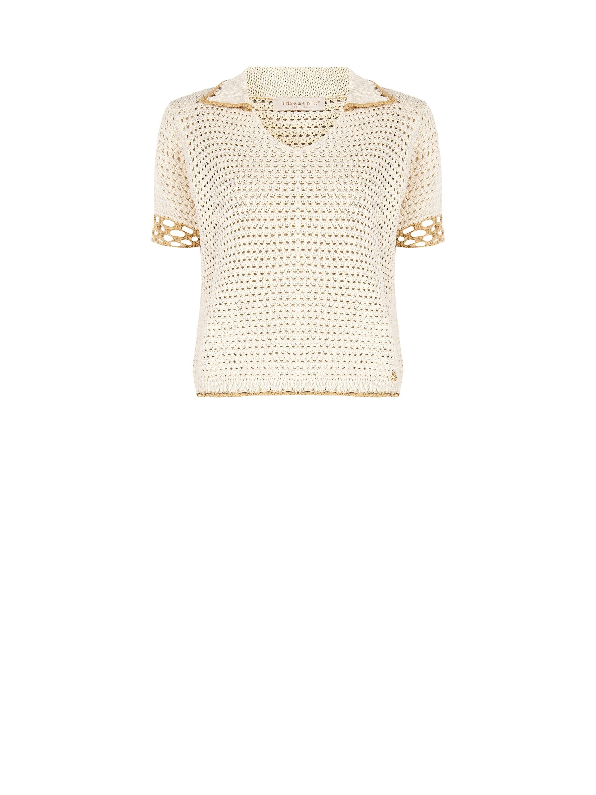 Rinascimento Crochet Cotton V-neck Collar T-Shirt