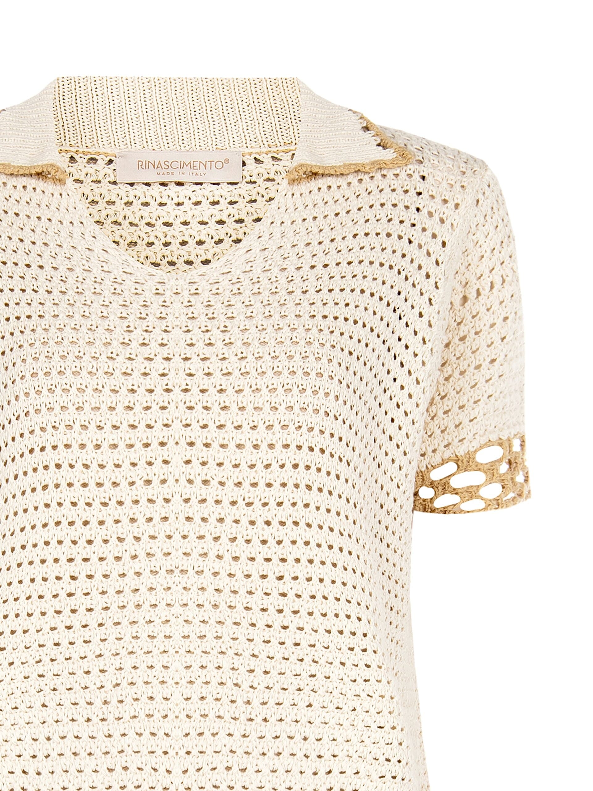 Rinascimento Crochet Cotton V-neck Collar T-Shirt