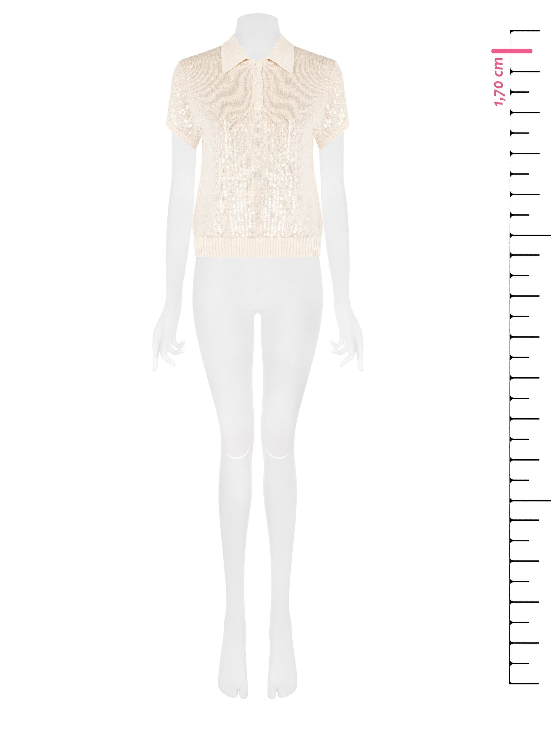 Transparent Sequins Covered Knitted Polo Shirt Rinascimento